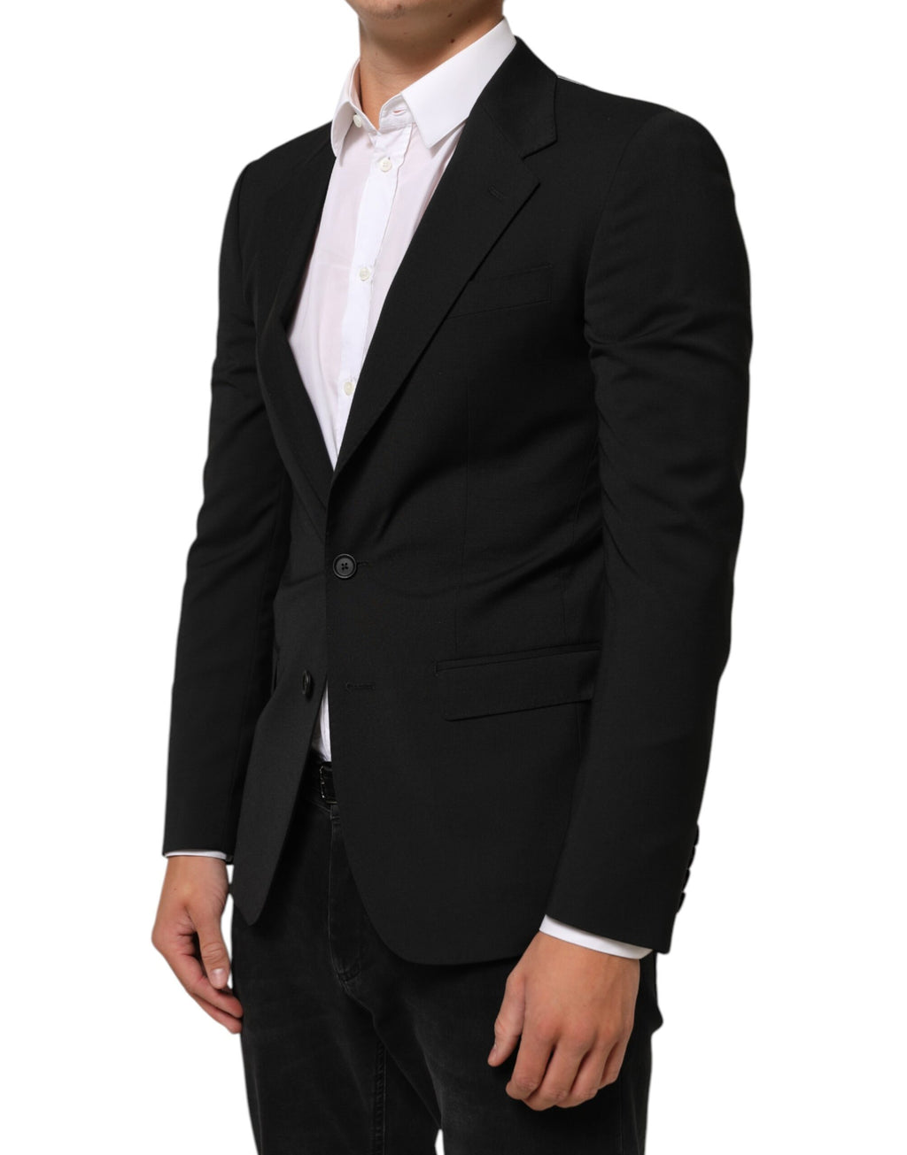 Costume blazer noir Dolce & Gabbana STAFF avec deux boutons, veste élégante pour homme.