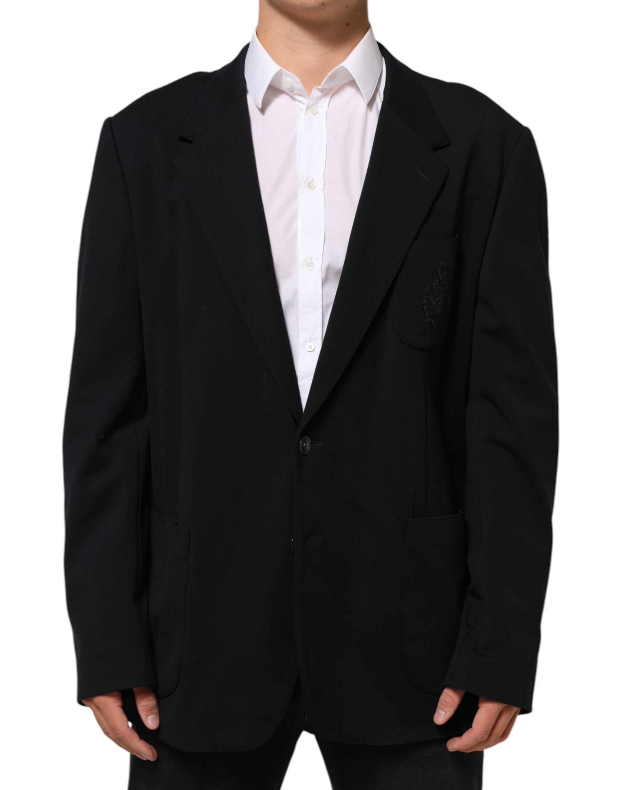Veste blazer noire Dolce & Gabbana en viscose avec deux boutons, élégante et ajustée, pour un style sophistiqué.