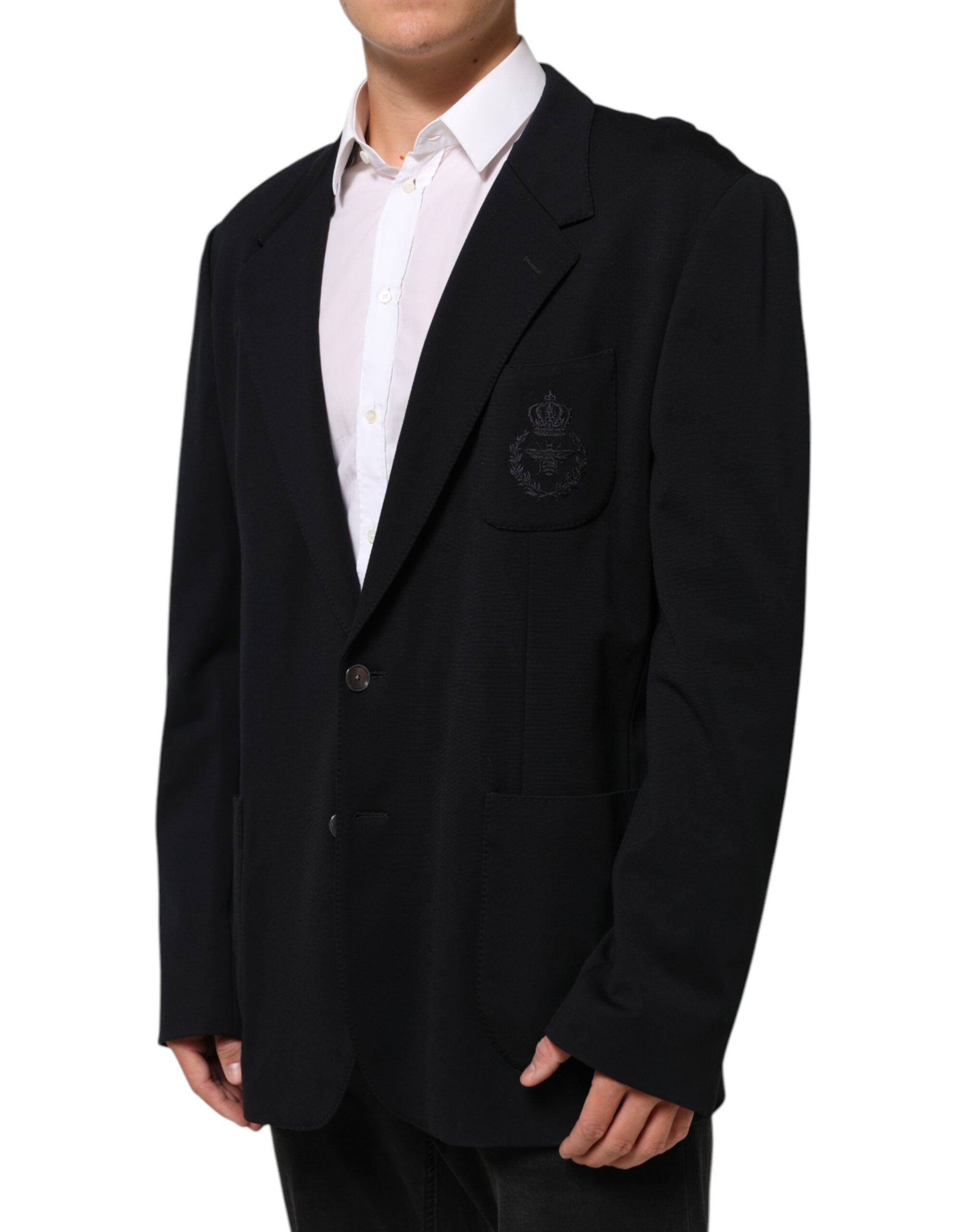 Veste blazer Dolce & Gabbana noire en viscose avec deux boutons, élégante et sophistiquée pour homme.