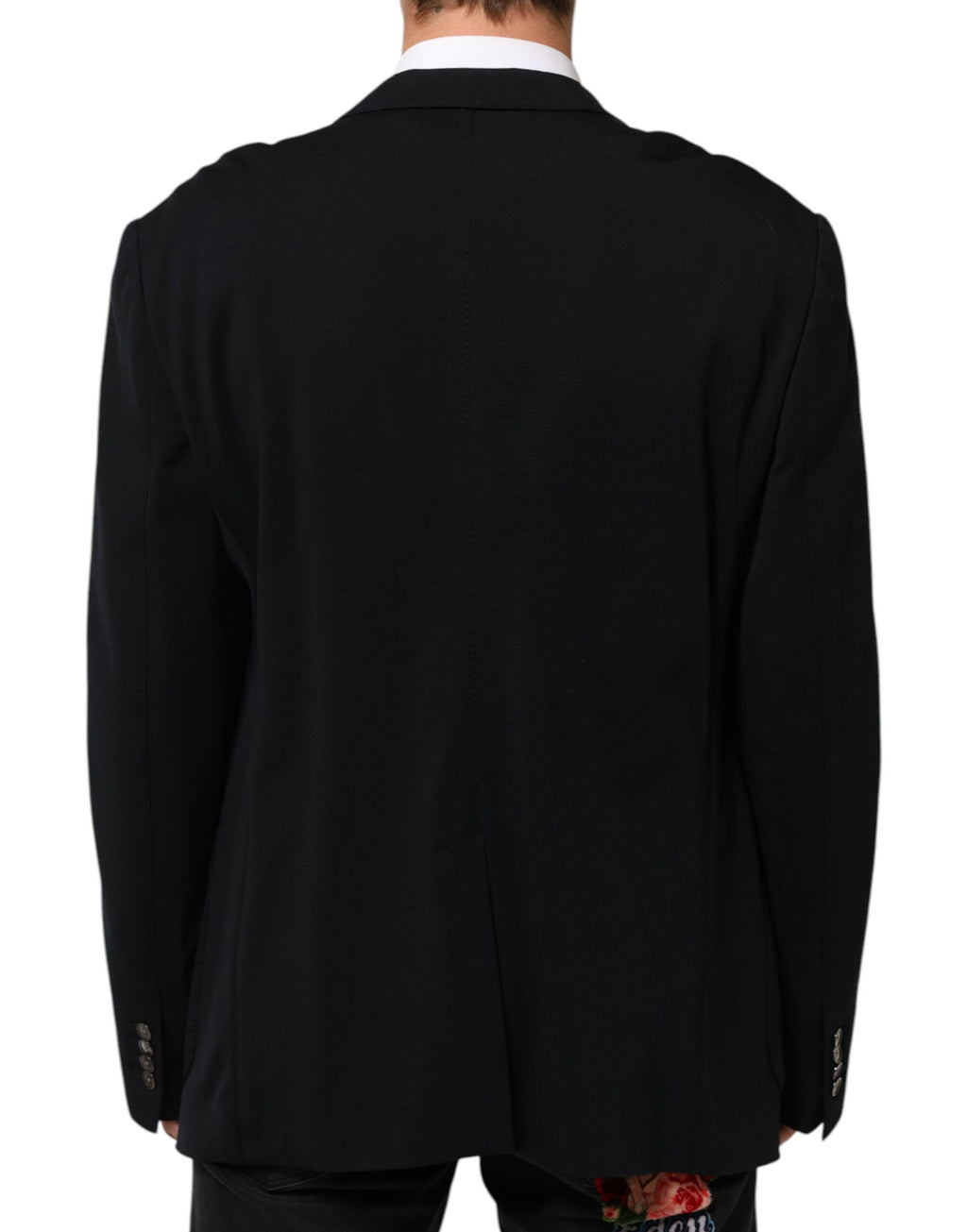 Blazer Dolce & Gabbana en viscose noire avec deux boutons, veste élégante pour homme ou femme.