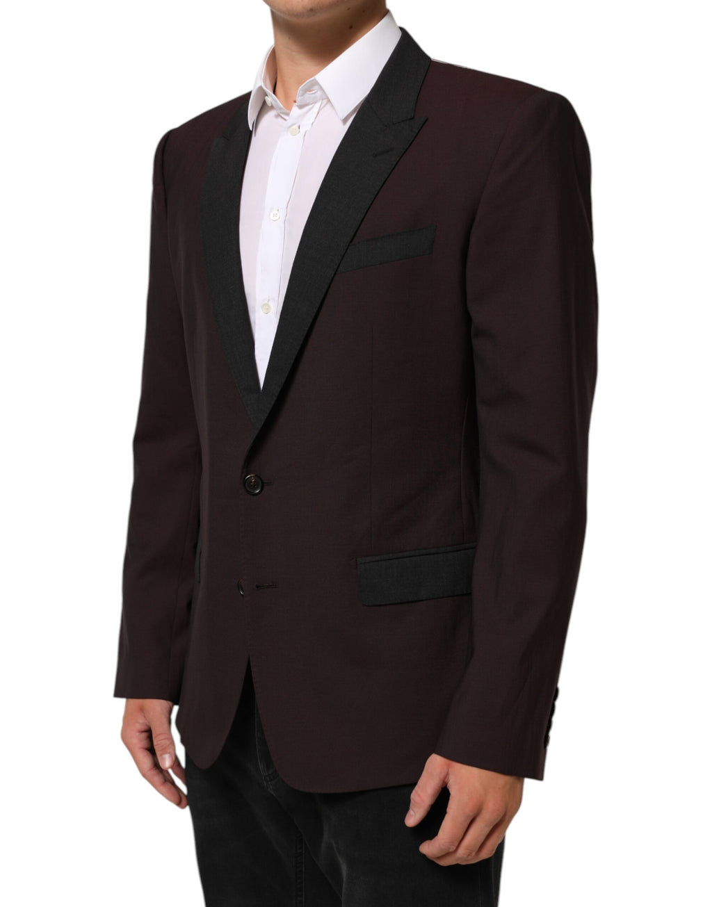 Veste blazer en laine marron Dolce & Gabbana avec deux boutons, style élégant pour homme.