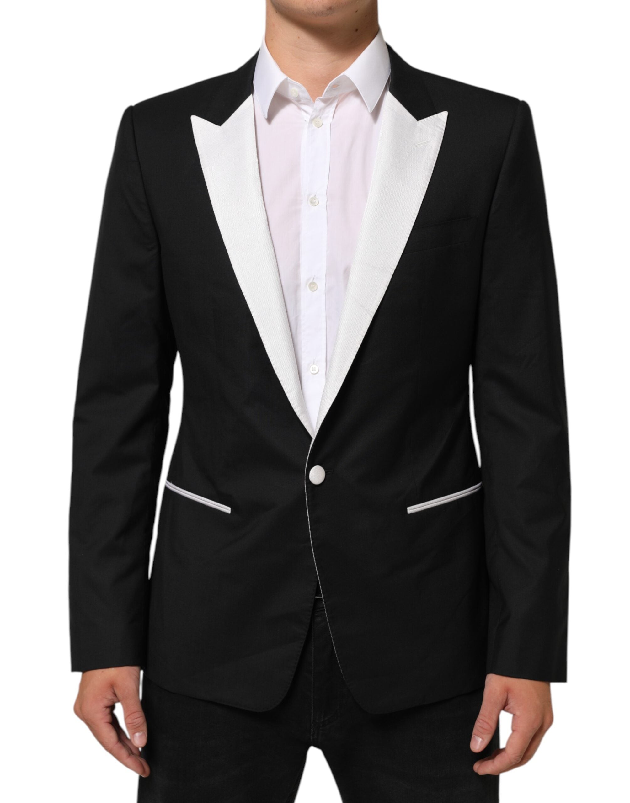 Costume homme Dolce & Gabbana Martini en noir et blanc, blazer à bouton unique, élégant et sophistiqué.