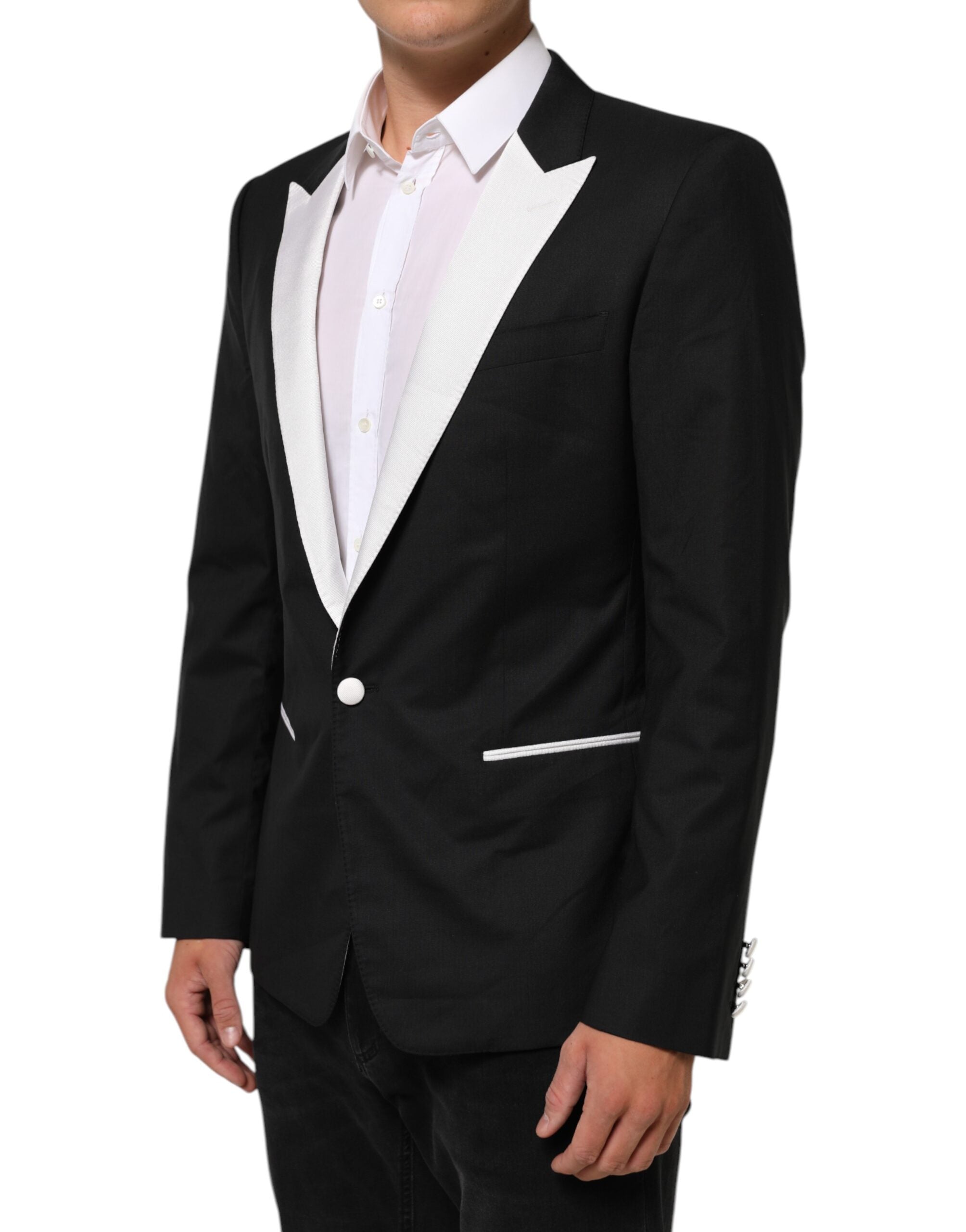 Blazer homme Dolce & Gabbana noir et blanc Martini avec un bouton, style élégant et moderne.