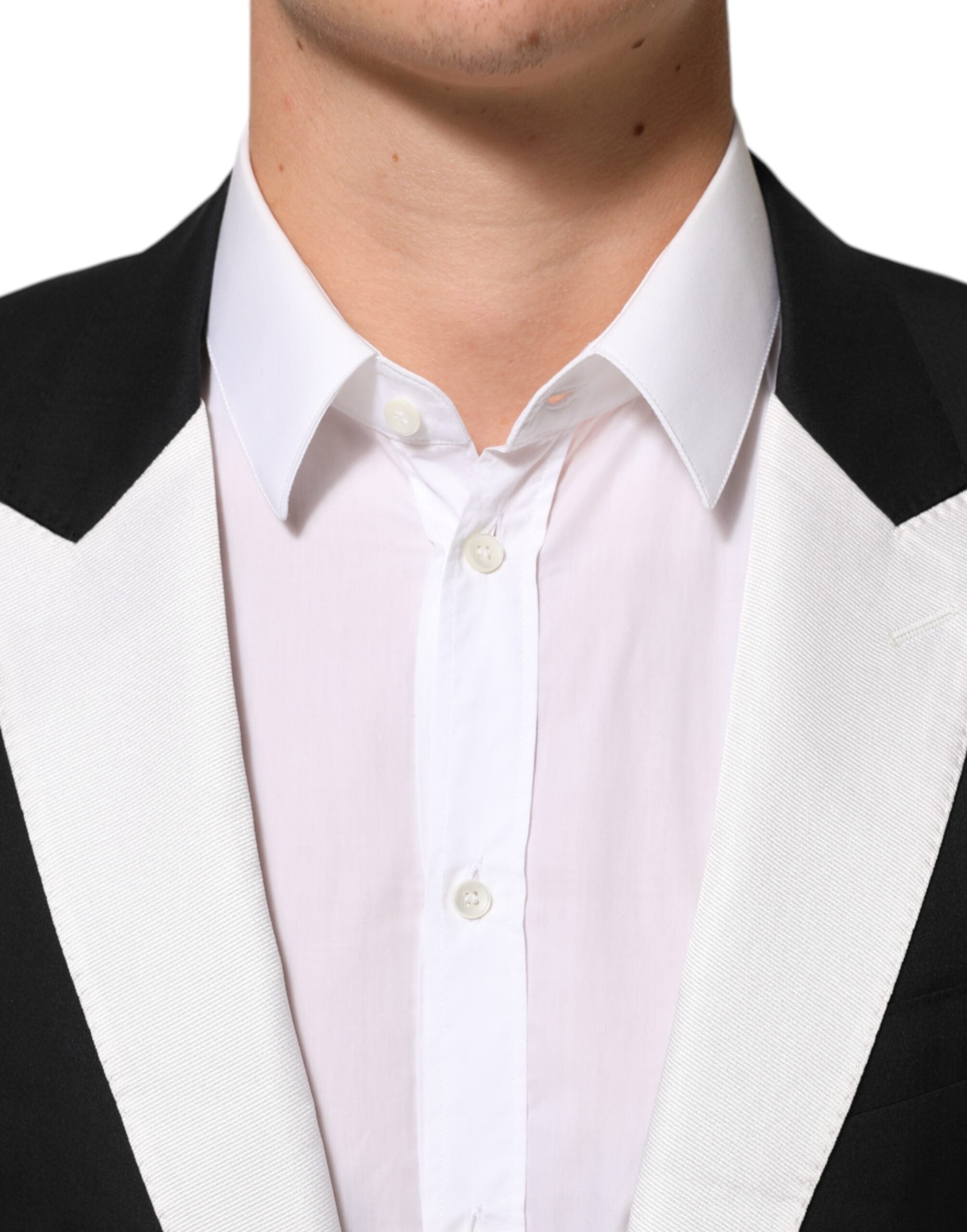Costume pour homme Dolce & Gabbana Martini noir et blanc avec bouton unique, blazer élégant et sophistiqué.