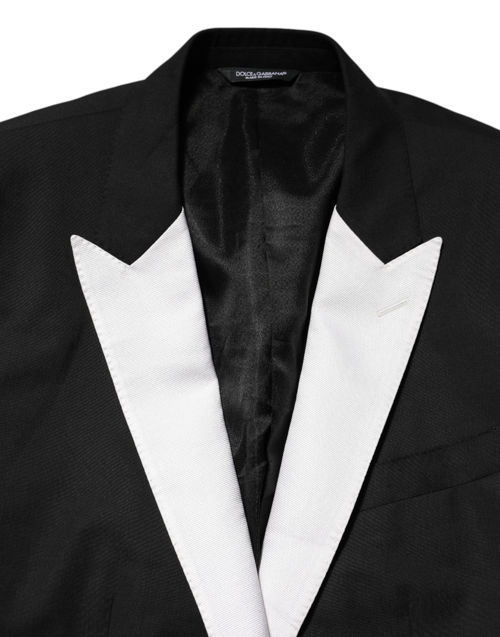 Costume pour homme Dolce & Gabbana Martini noir et blanc, blazer à un bouton, élégant et sophistiqué.