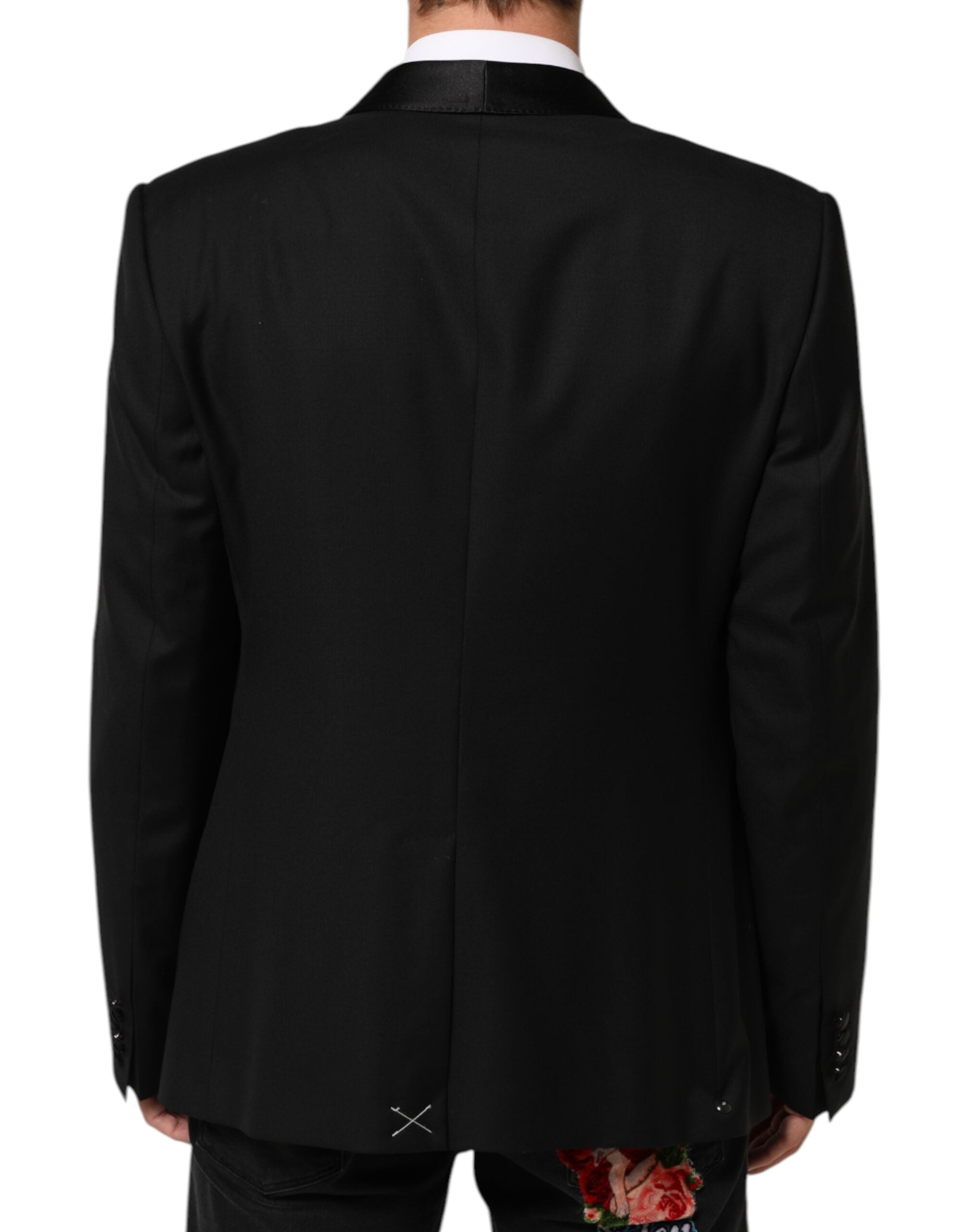 Veste blazer pour homme Dolce & Gabbana en laine noire avec un bouton doré, style élégant et sophistiqué.