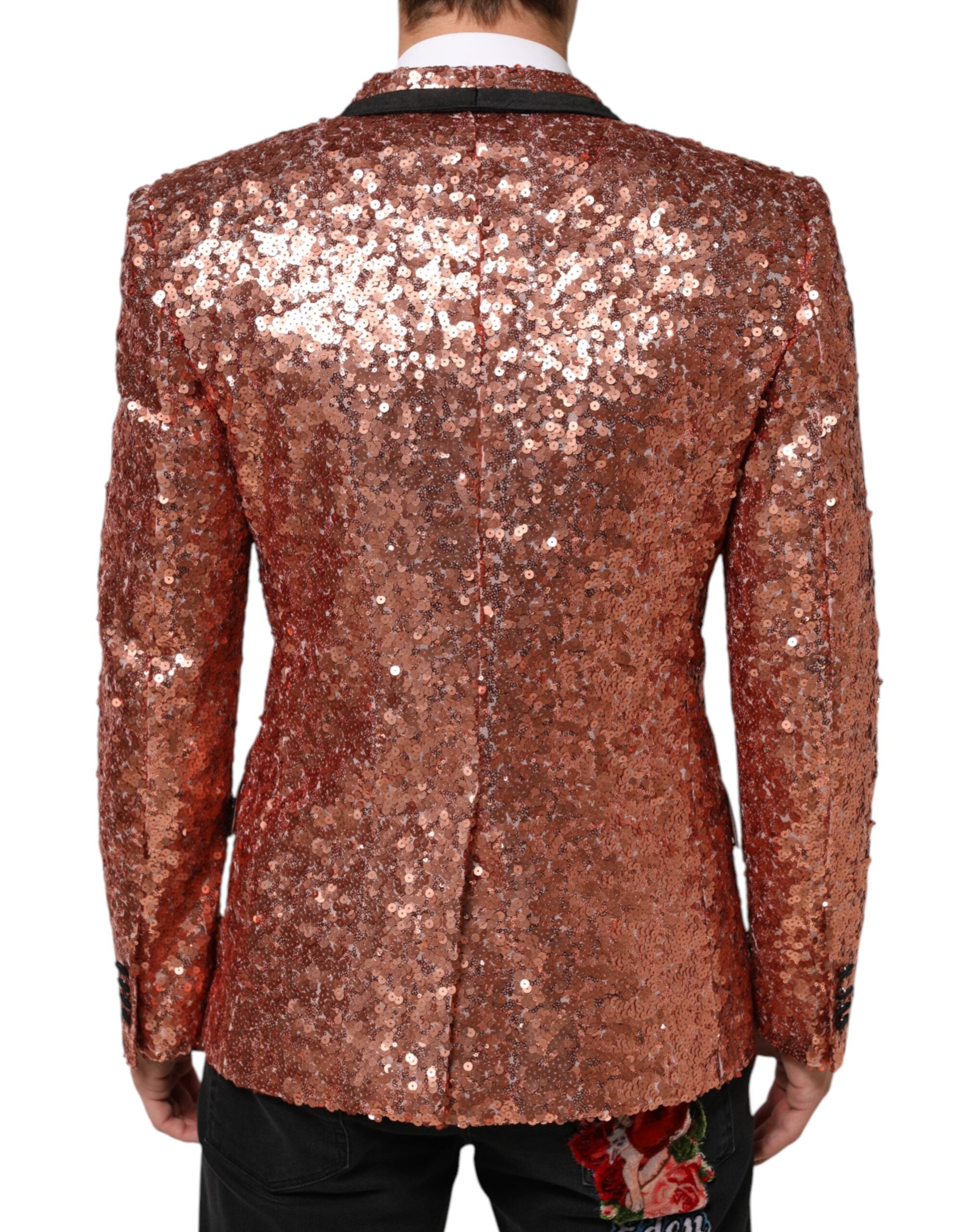 Costume homme Dolce & Gabbana Sicilia rose à sequins, blazer à un bouton élégant et sophistiqué.