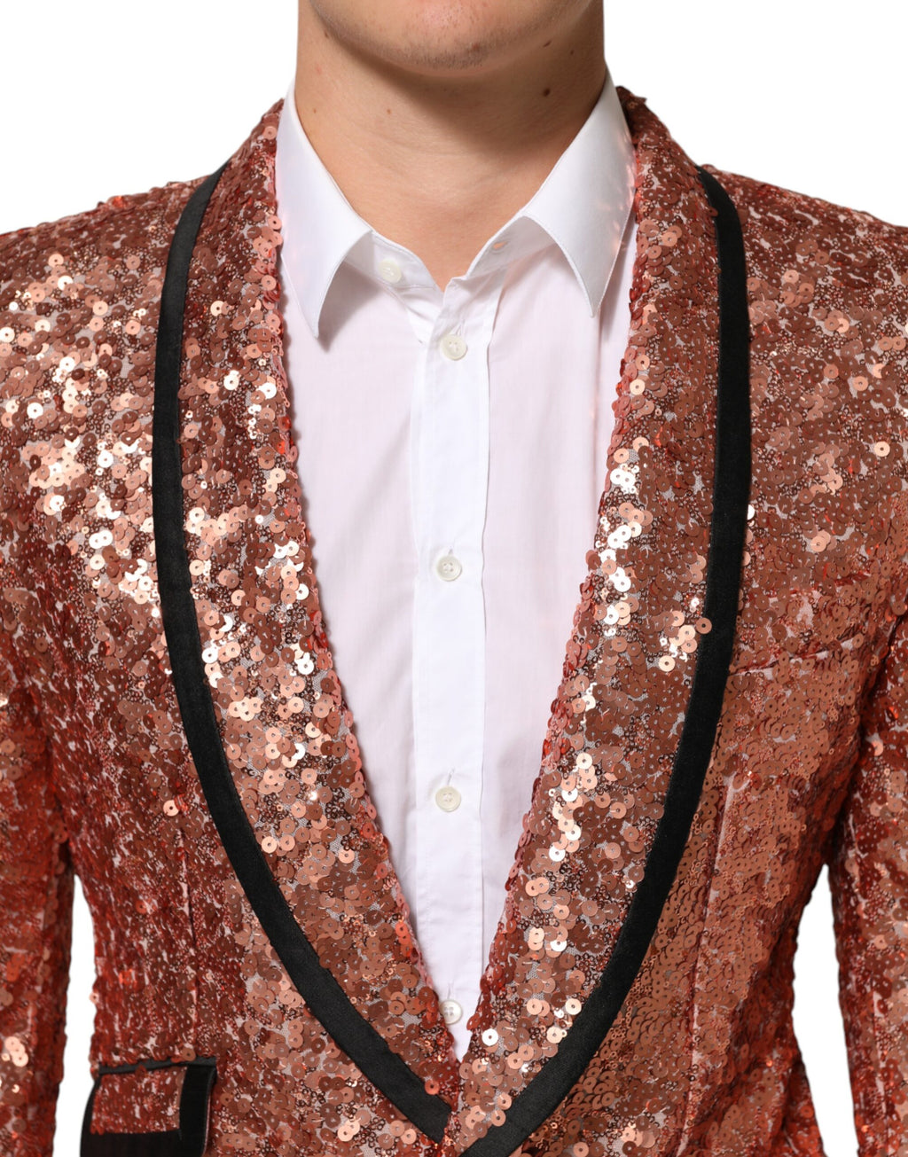 Blazer homme Dolce & Gabbana Sicilia rose à sequins avec un bouton, style élégant et sophistiqué.