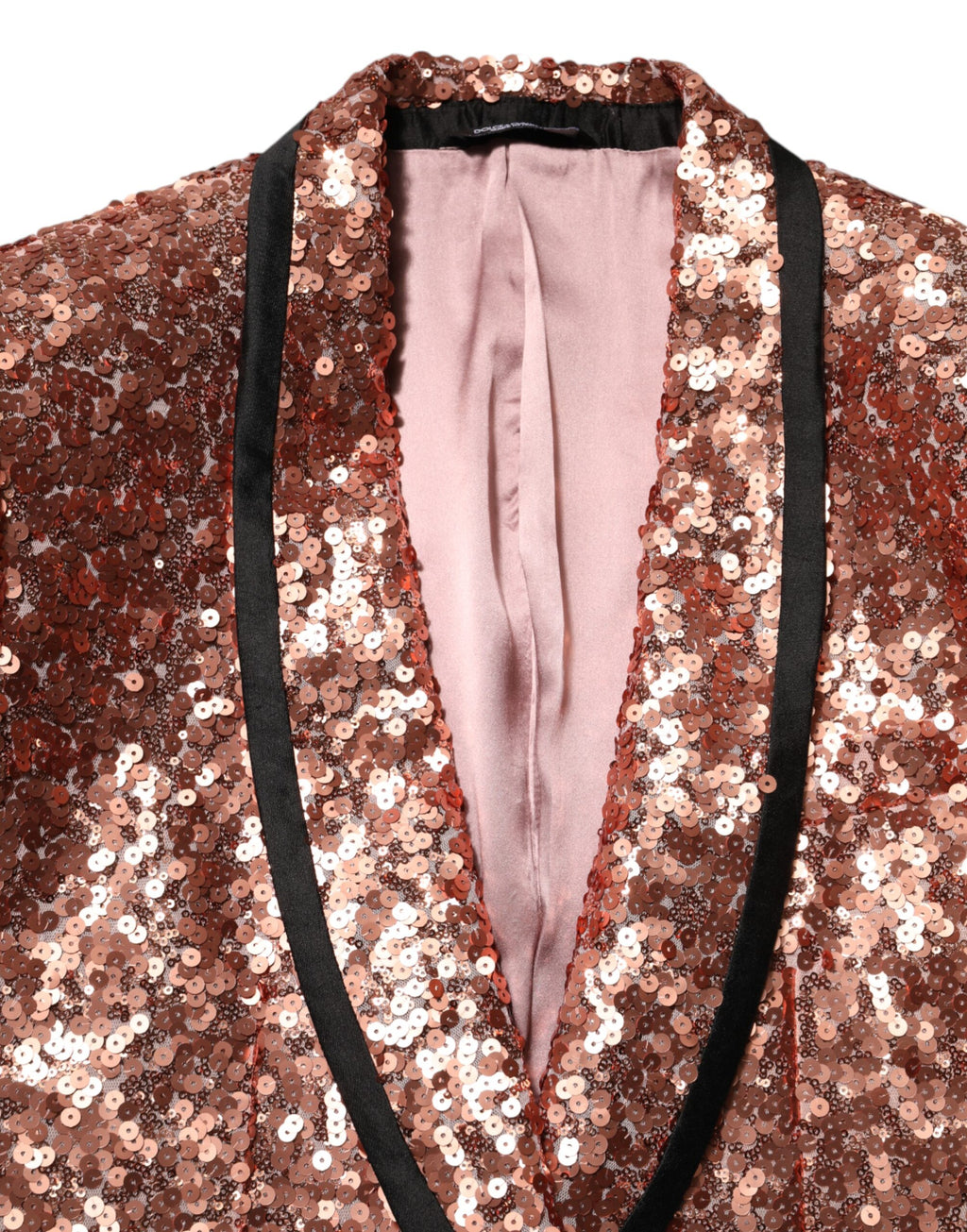 Blazer homme Dolce & Gabbana Sicilia rose à sequins, style élégant avec bouton unique, costume chic et sophistiqué.