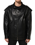 Blouson biker en cuir noir Dolce & Gabbana avec fermeture éclair complète, style tendance et détails modernes.