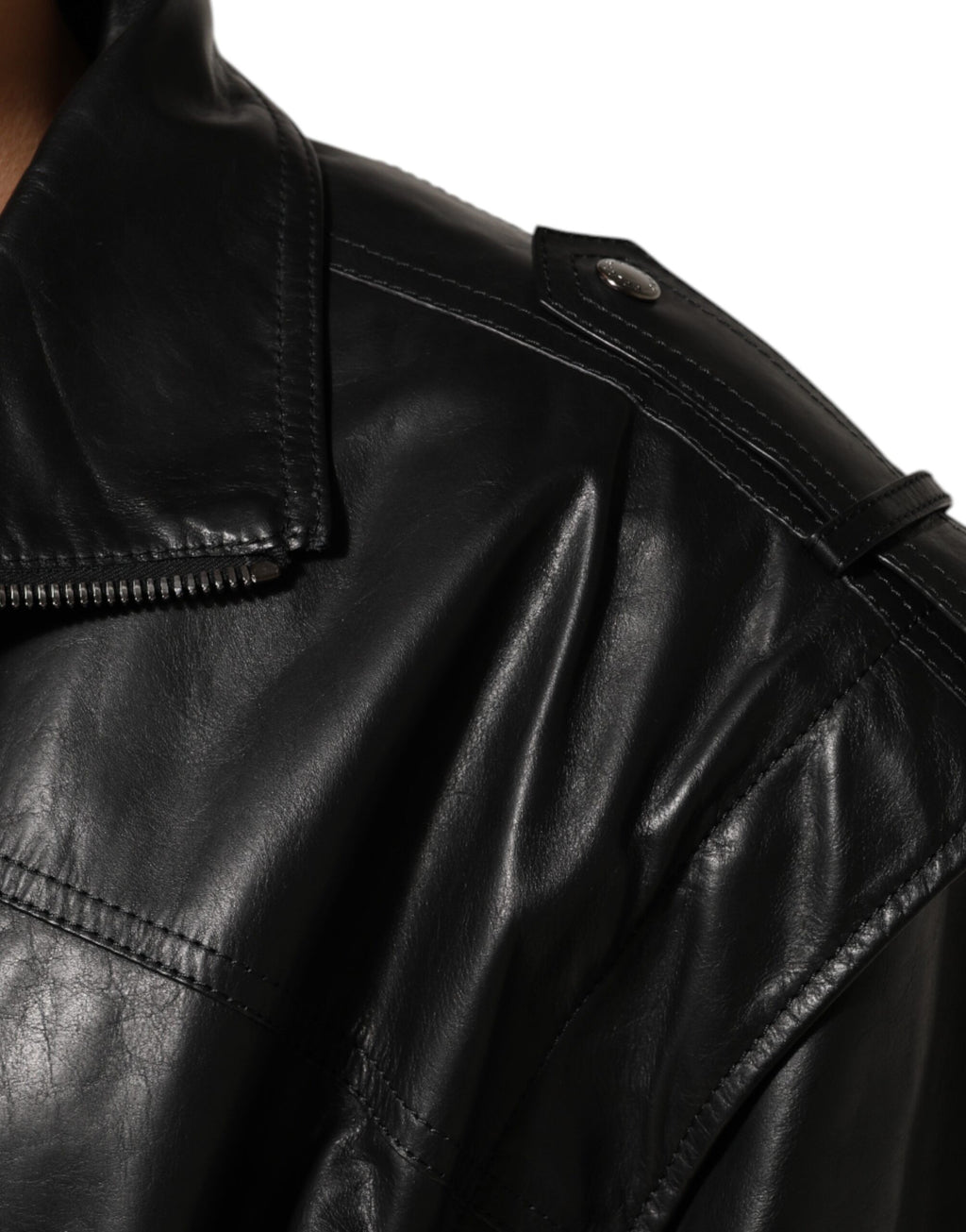 Veste en cuir noir Dolce & Gabbana Biker à fermeture éclair complète, style robuste et tendance.