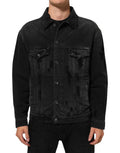 Veste en denim stretch noire Dolce & Gabbana en coton, style blouson, visible détails et coupe moderne.