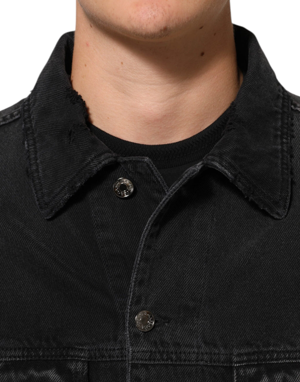 Veste blouson en denim stretch noir de Dolce & Gabbana en coton, avec détails modernes et coupe ajustée.