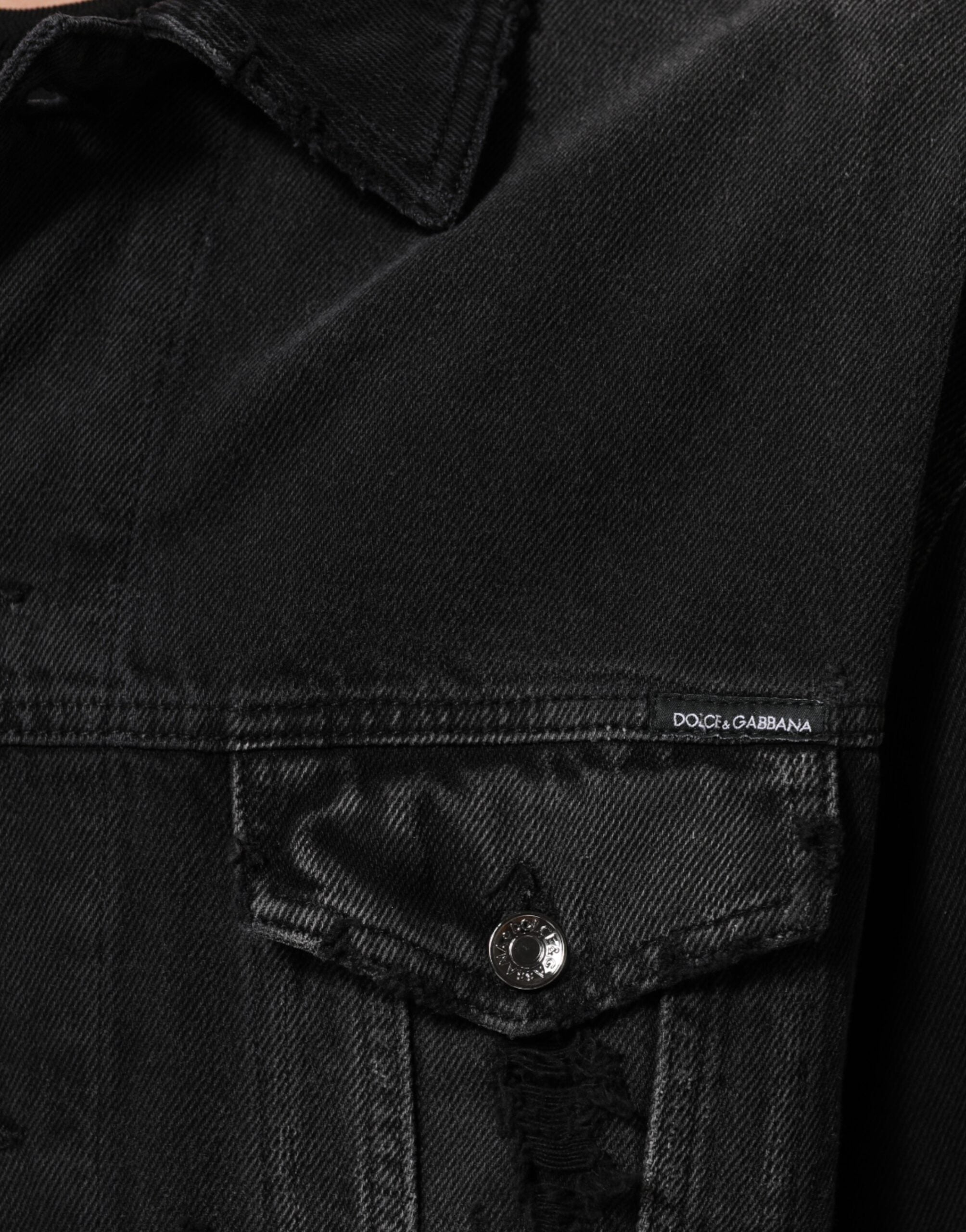 Veste en denim extensible noire en coton de Dolce & Gabbana, blouson élégant avec coupe ajustée et détails modernes.