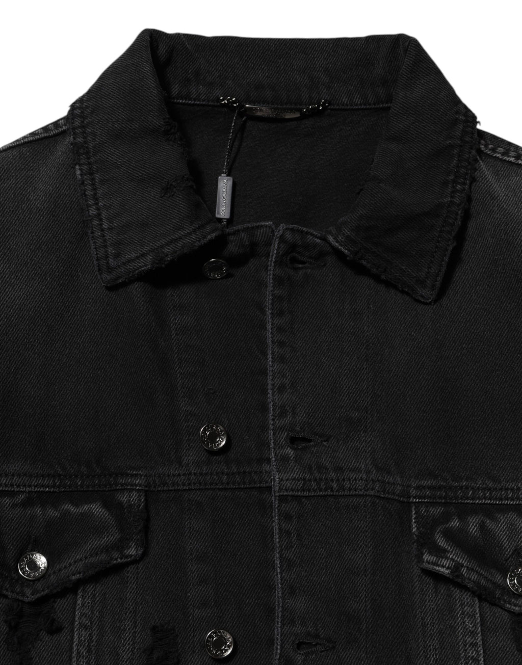 Blouson en denim extensible noir en coton de Dolce & Gabbana, style décontracté et élégant.