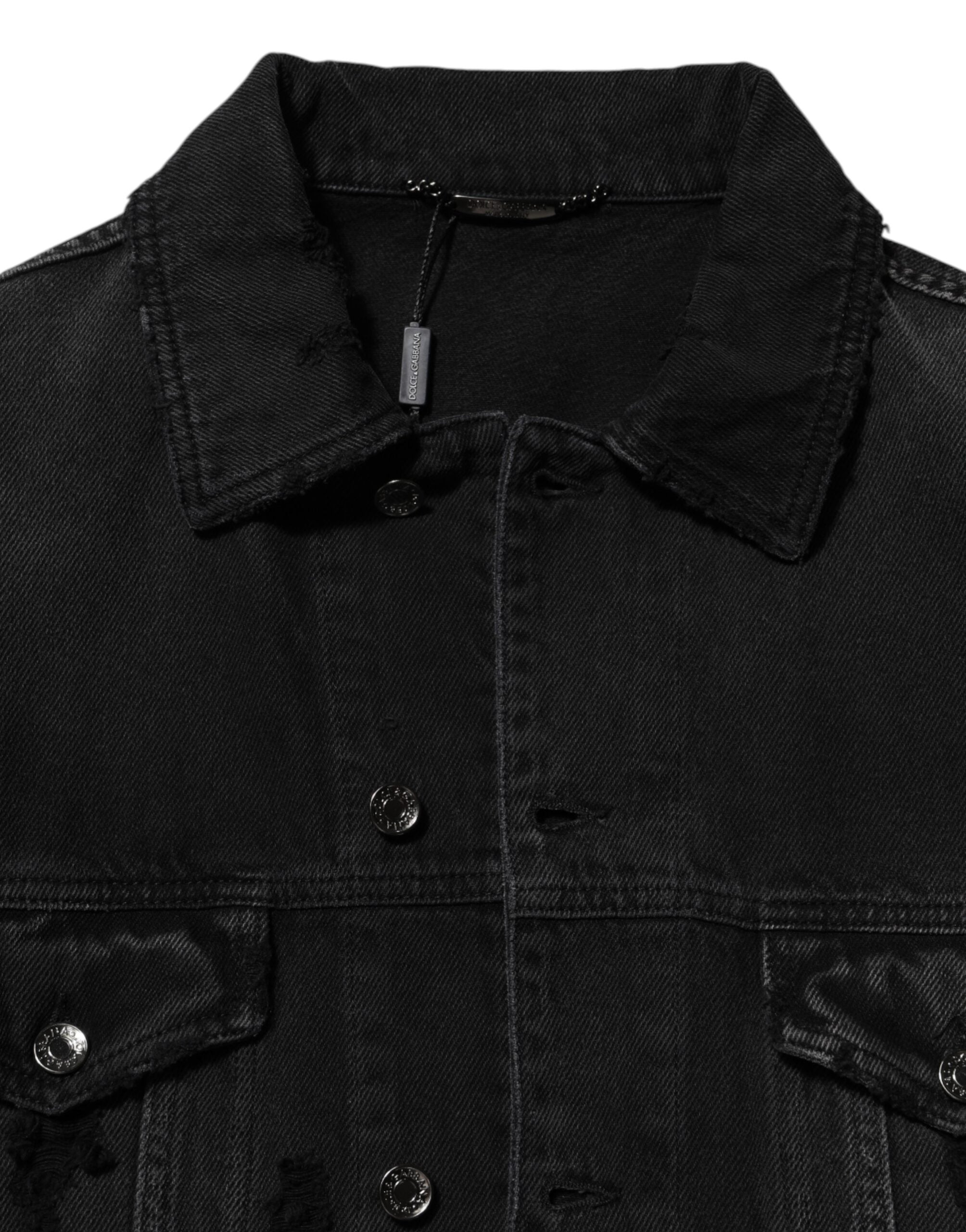 Blouson en denim extensible noir en coton de Dolce & Gabbana, style décontracté et élégant.