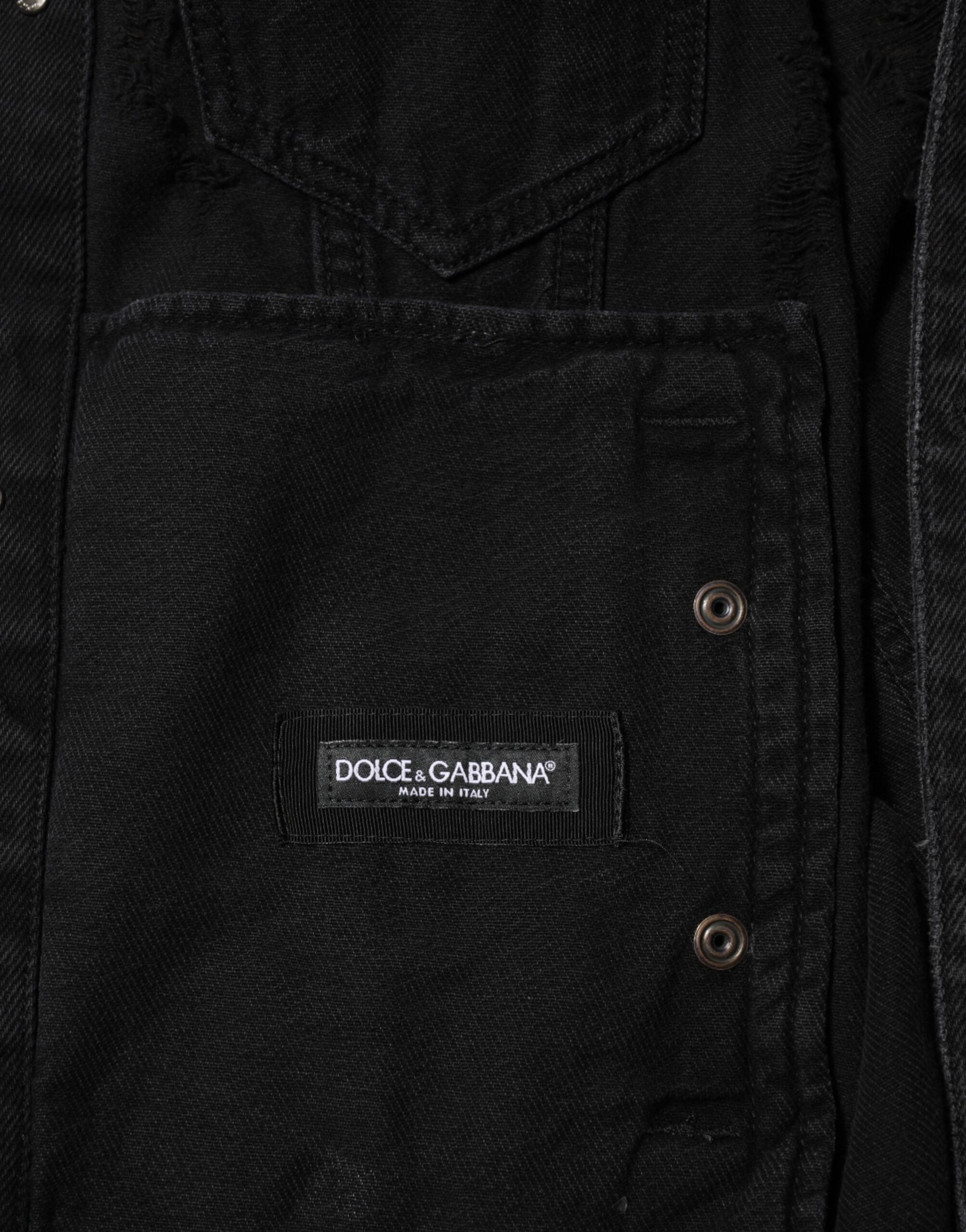Veste blouson en denim stretch en coton noir de Dolce & Gabbana, mode élégante et décontractée pour homme.