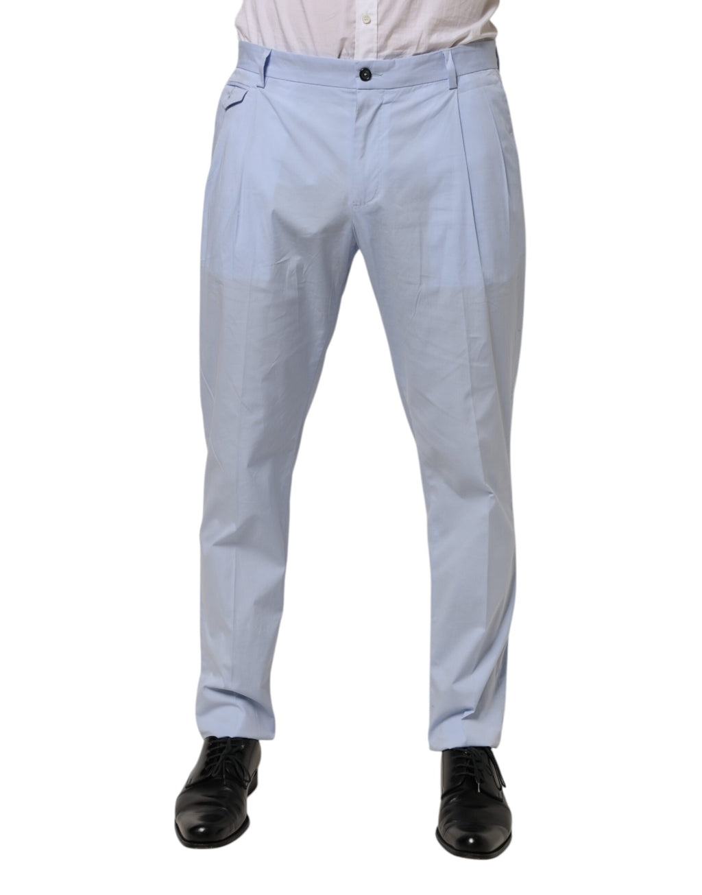 Pantalon homme Dolce & Gabbana Light Blue en coton stretch, coupe tapered, pantalons élégants pour homme.