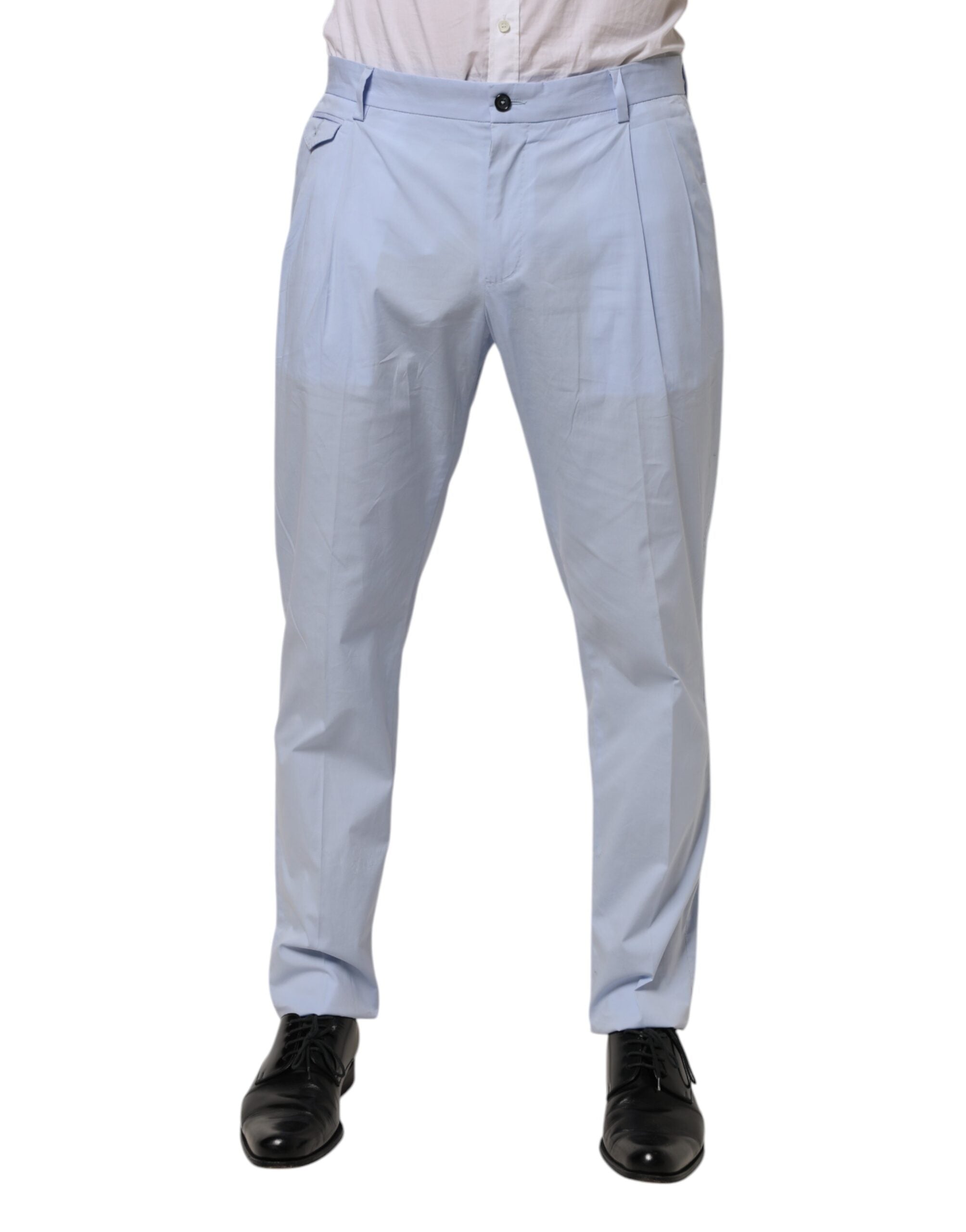 Pantalon homme Dolce & Gabbana Light Blue en coton stretch, coupe tapered, pantalons élégants pour homme.