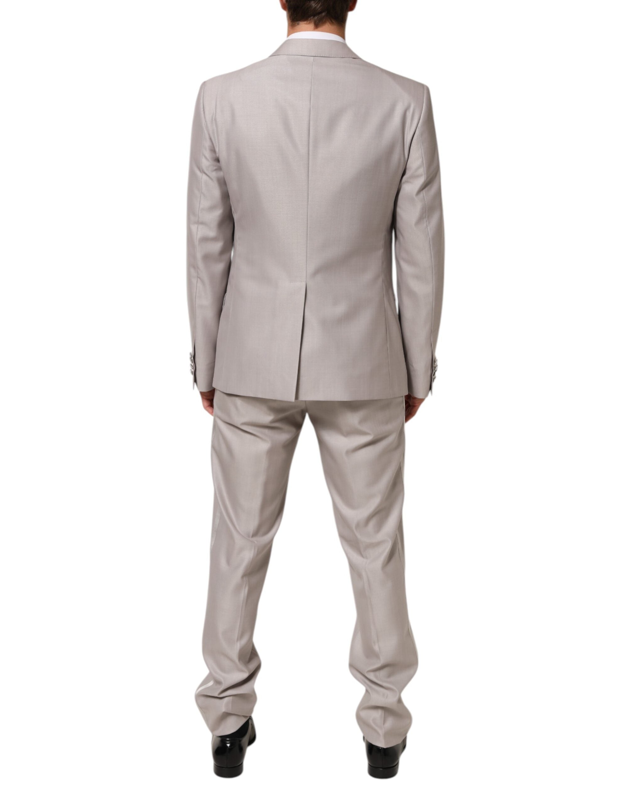 Costume formel en laine gris clair Dolce & Gabbana deux pièces Martini, veste et pantalon élégants, idéal pour occasions sophistiquées.