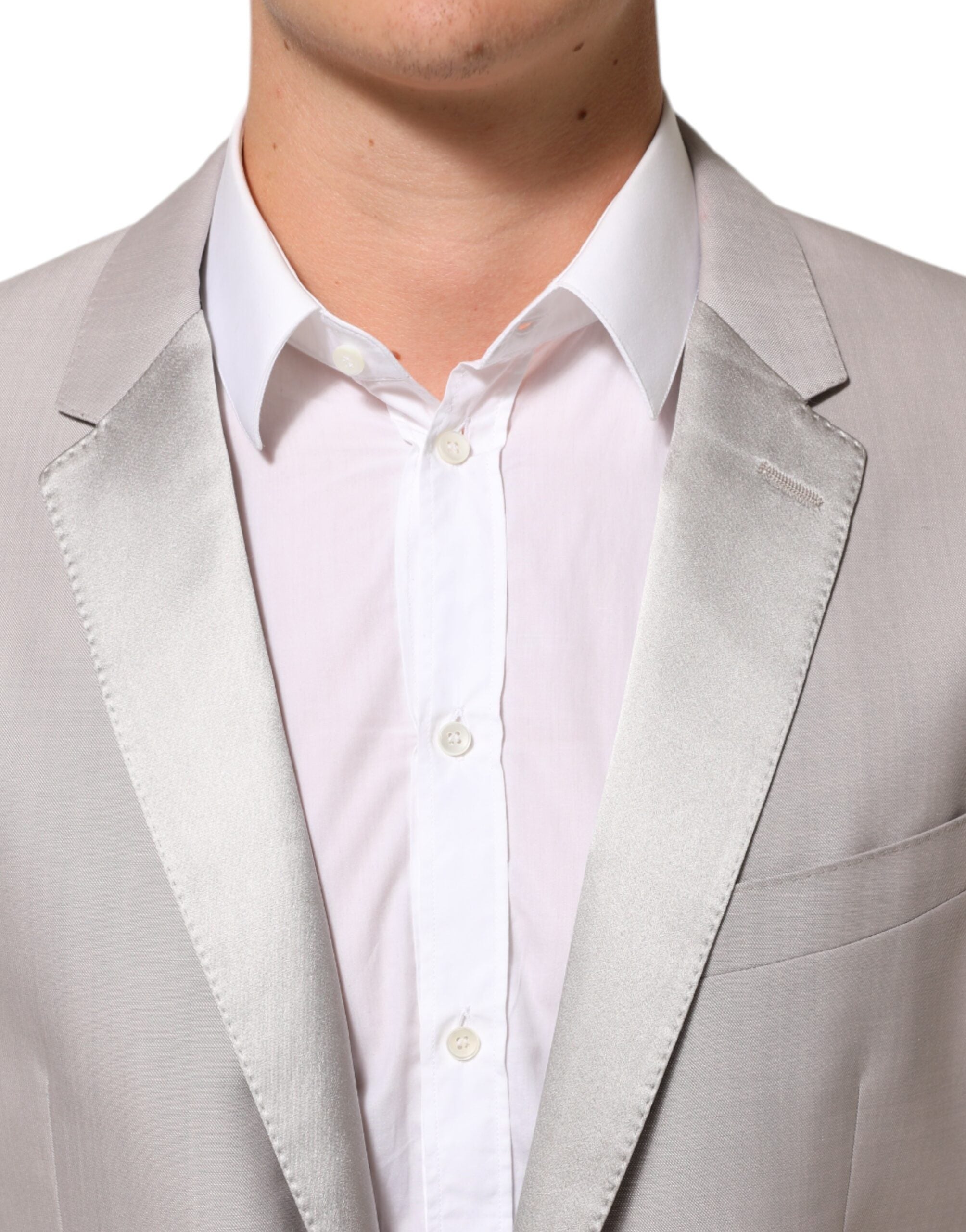 Costume formel en laine gris clair Dolce & Gabbana, 2 pièces Martini, élégant et sophistiqué, avec veste et pantalon.