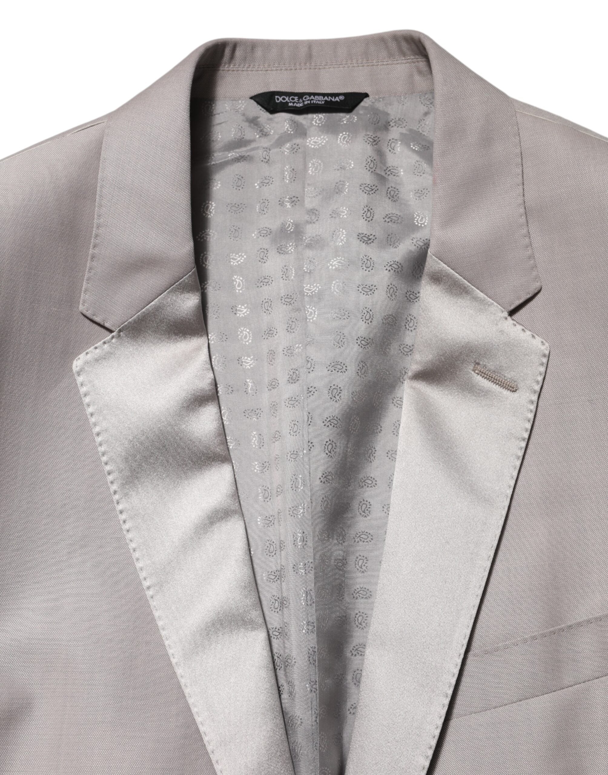 Costume formel en laine gris clair Dolce & Gabbana, ensemble deux pièces Martini élégant et sophistiqué.