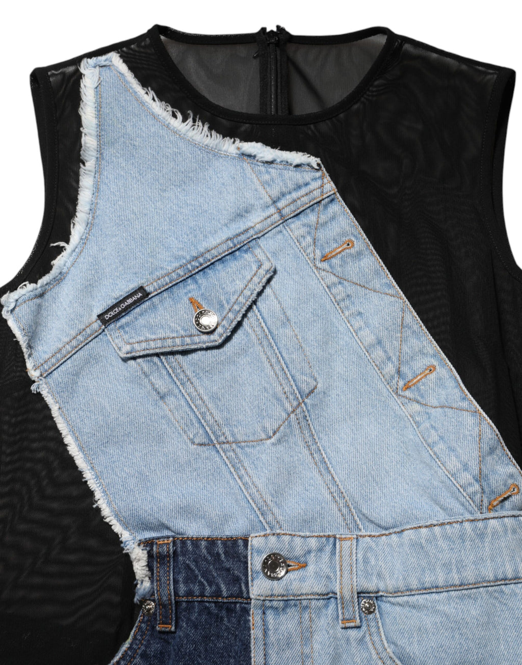 Robe courte en denim patchwork bleue de Dolce & Gabbana, robe moulante en nylon avec détails stylés.
