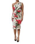 Dolce & Gabbana weißes One-Shoulder-Scheidenkleid mit Blumenmuster