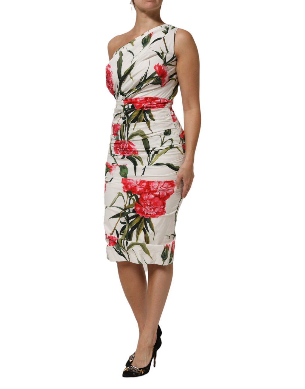 Dolce & Gabbana weißes One-Shoulder-Scheidenkleid mit Blumenmuster