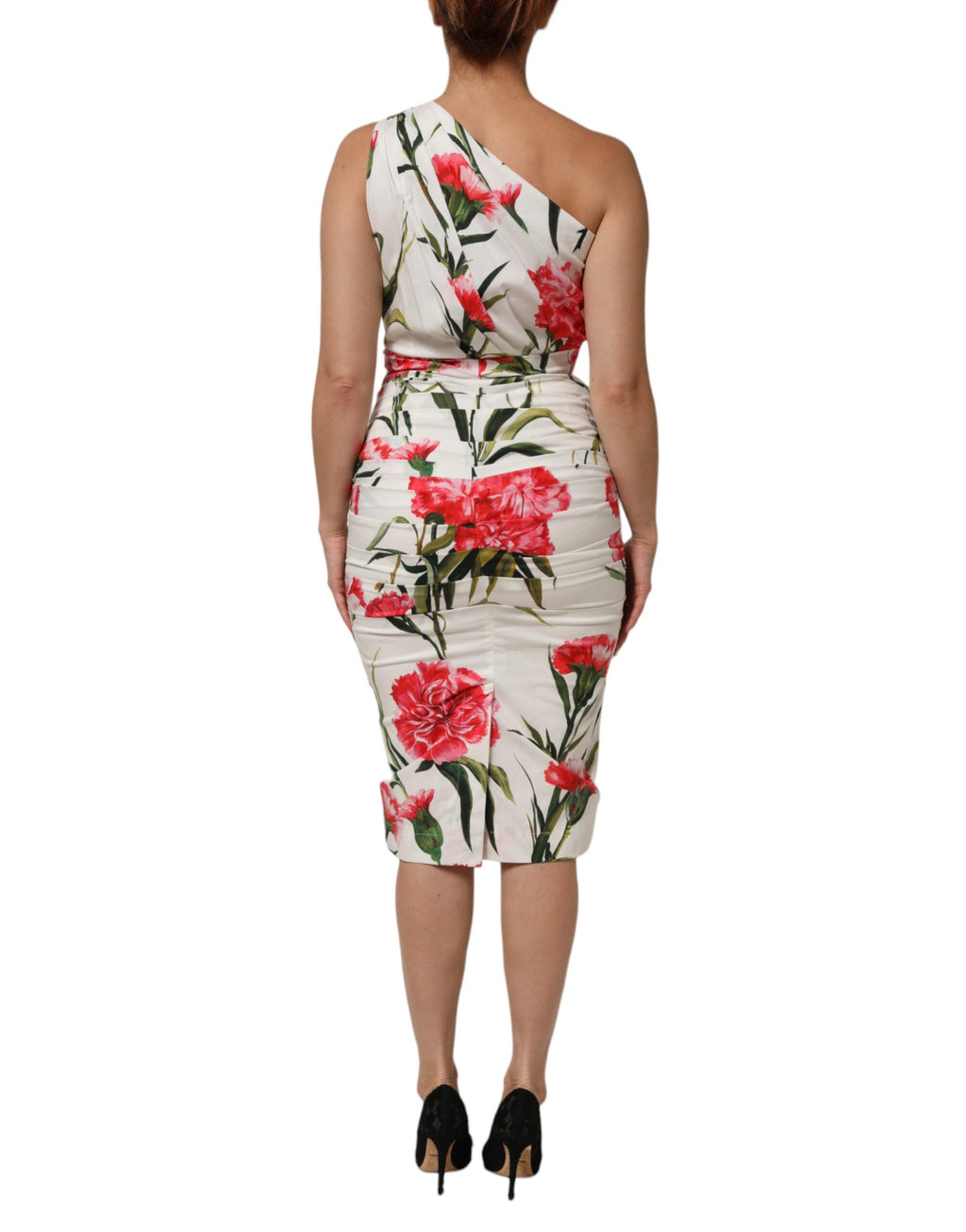 Dolce & Gabbana weißes One-Shoulder-Scheidenkleid mit Blumenmuster
