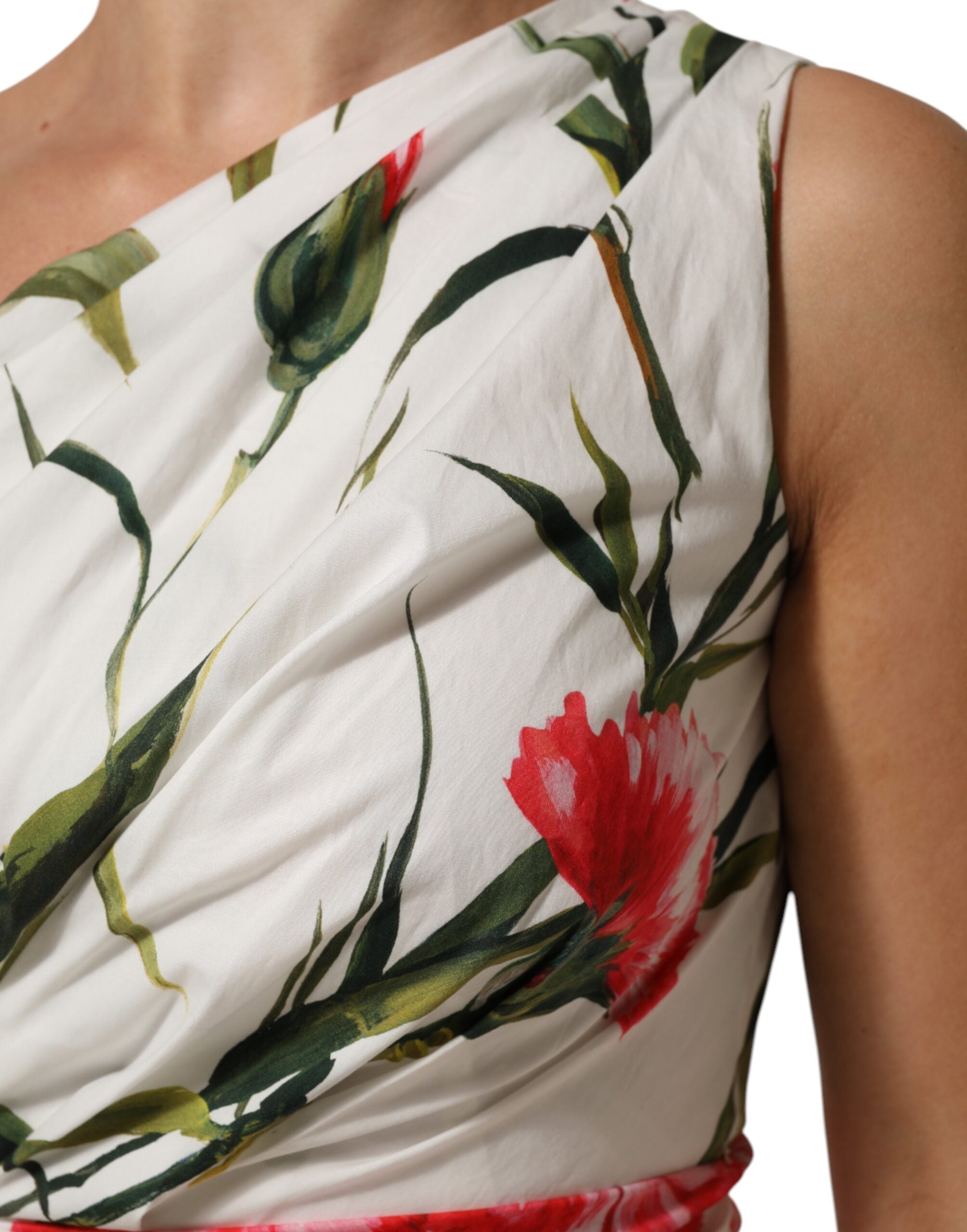Dolce & Gabbana weißes One-Shoulder-Scheidenkleid mit Blumenmuster