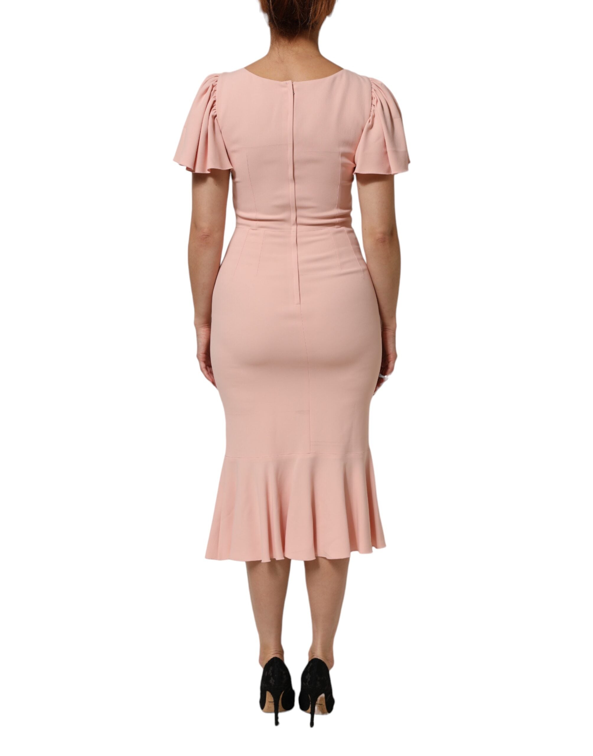 Robe midi évasée en viscose rose de Dolce & Gabbana, coupe ajustée et fluide, élégante et sophistiquée.