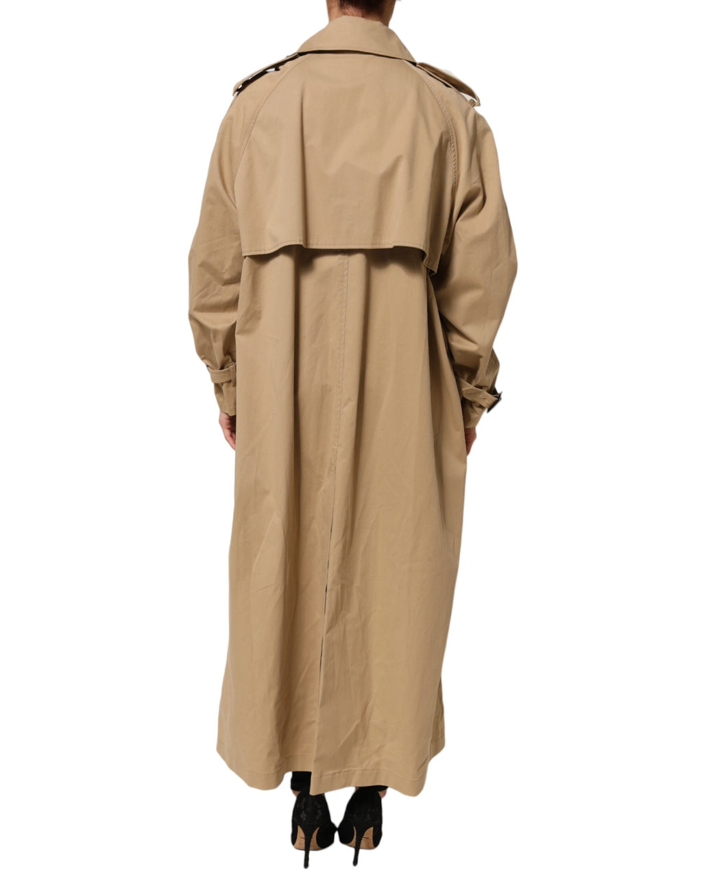 Manteau trench beige double-breasted Dolce & Gabbana en tissu léger avec ceinture à la taille et col classique.