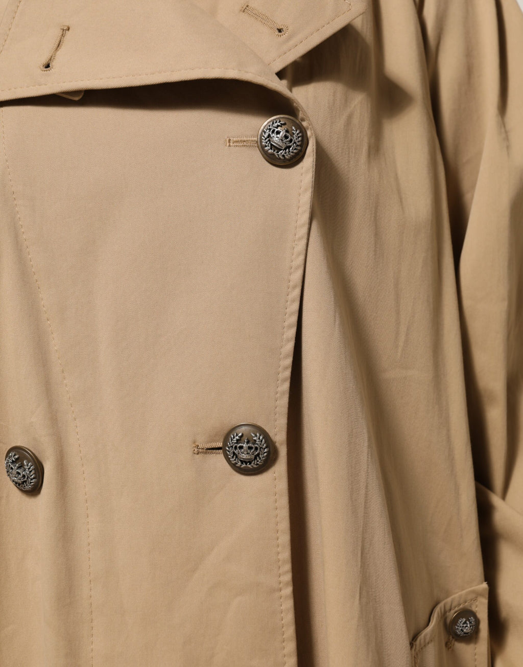 Manteau trench kaki double boutonnage Dolce & Gabbana en tissu léger, porté sur un mannequin.