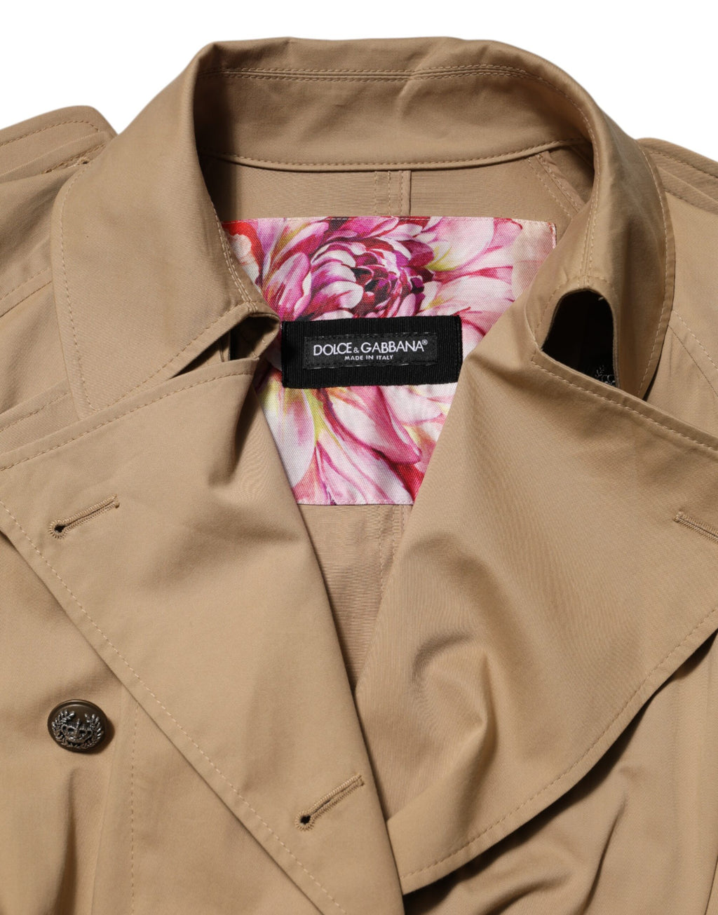 Manteau trench kaki double boutonnage Dolce & Gabbana pour femme, coupe classique et style élégant.