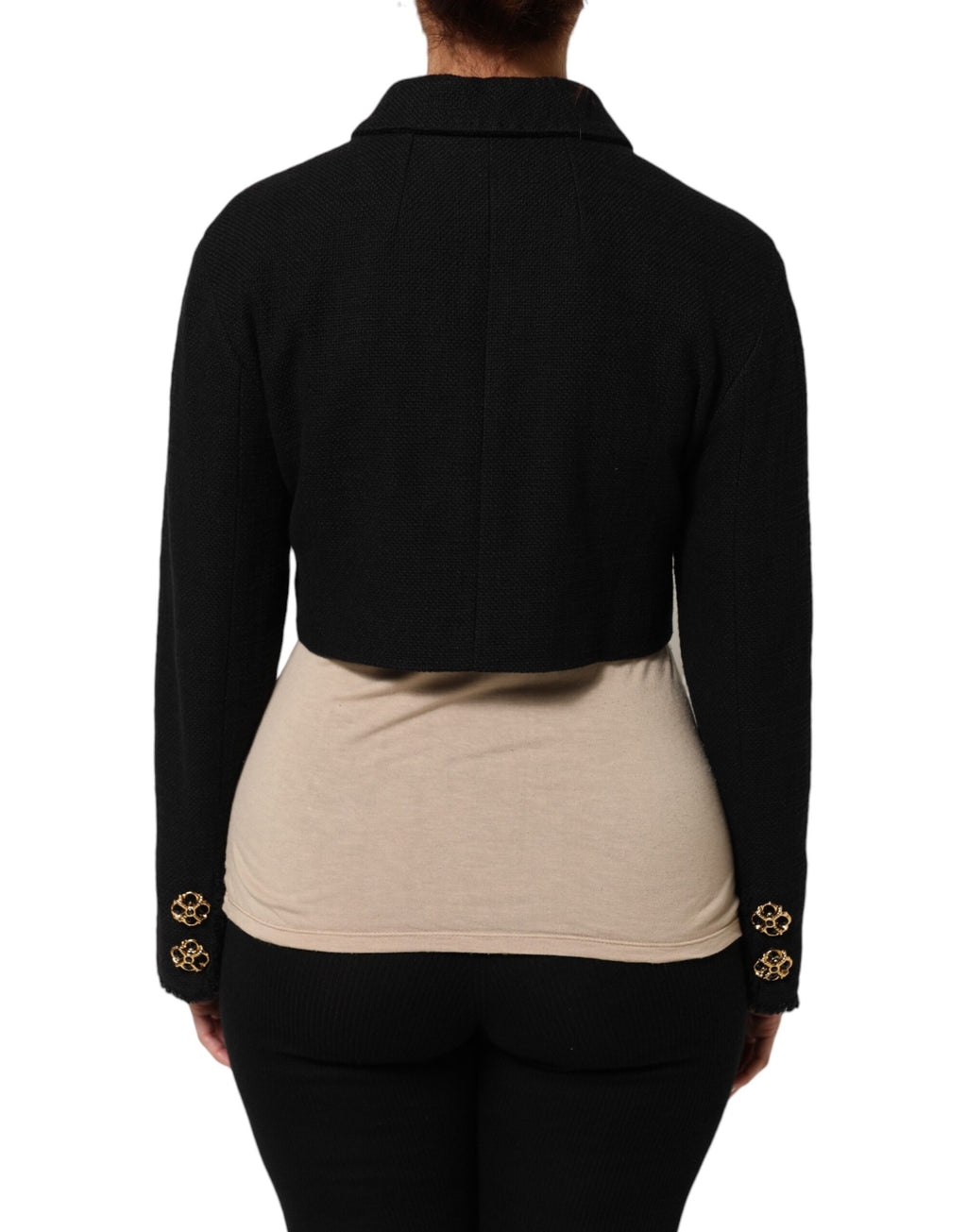 Veste courte en coton noir Dolce & Gabbana avec zip complet, coupe cropped et design élégant.