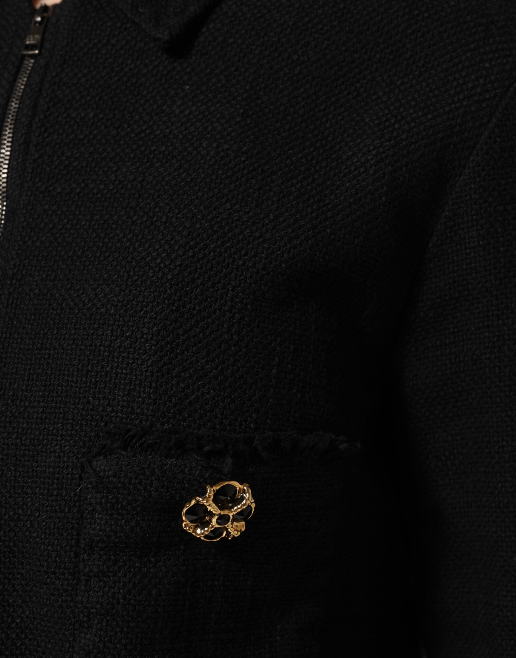 Veste crop noir en coton Dolce & Gabbana avec fermeture éclair complète, détails modernes et style élégant.