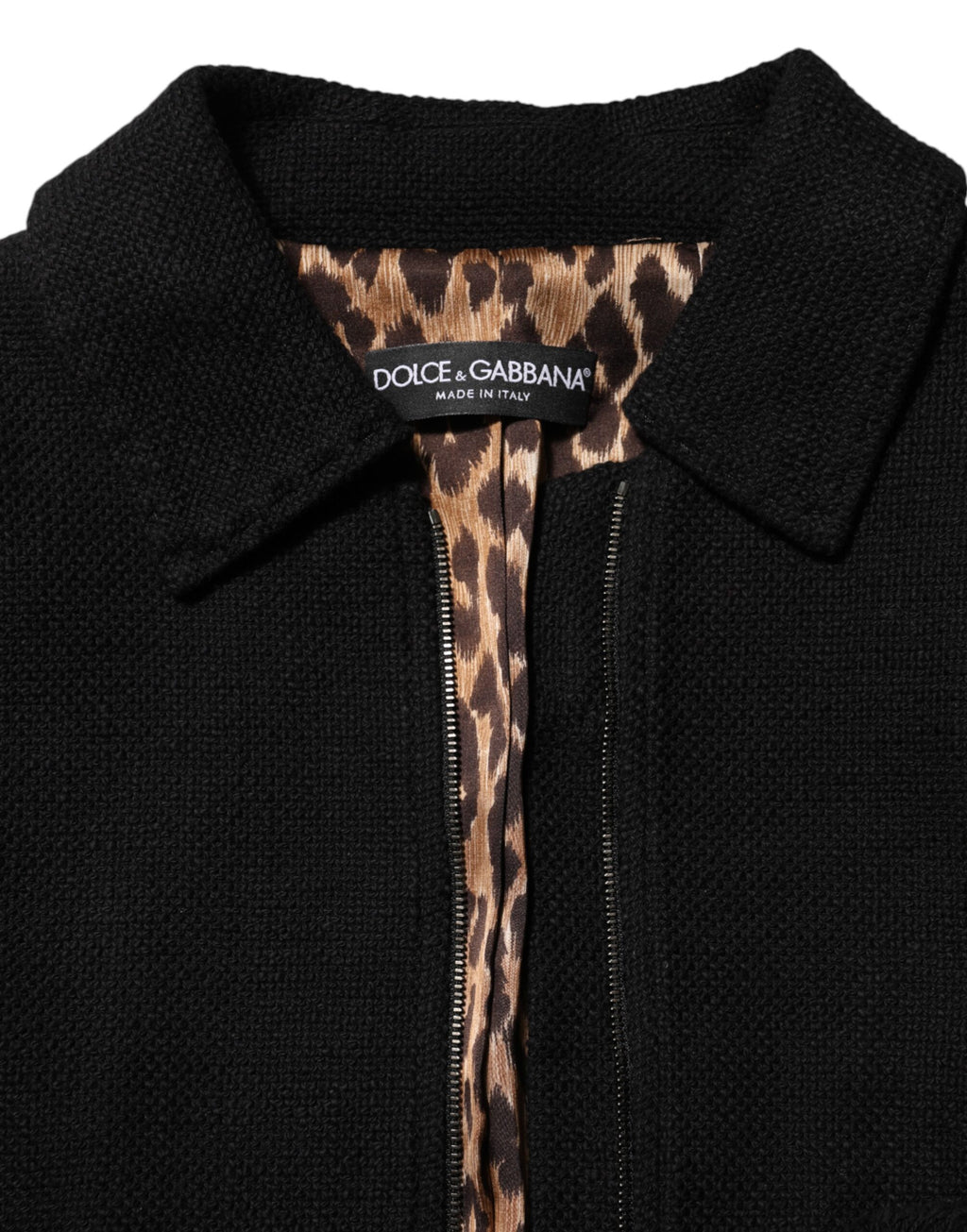 Veste courte noire en coton Dolce & Gabbana avec fermeture éclair pleine longueur et col montant.
