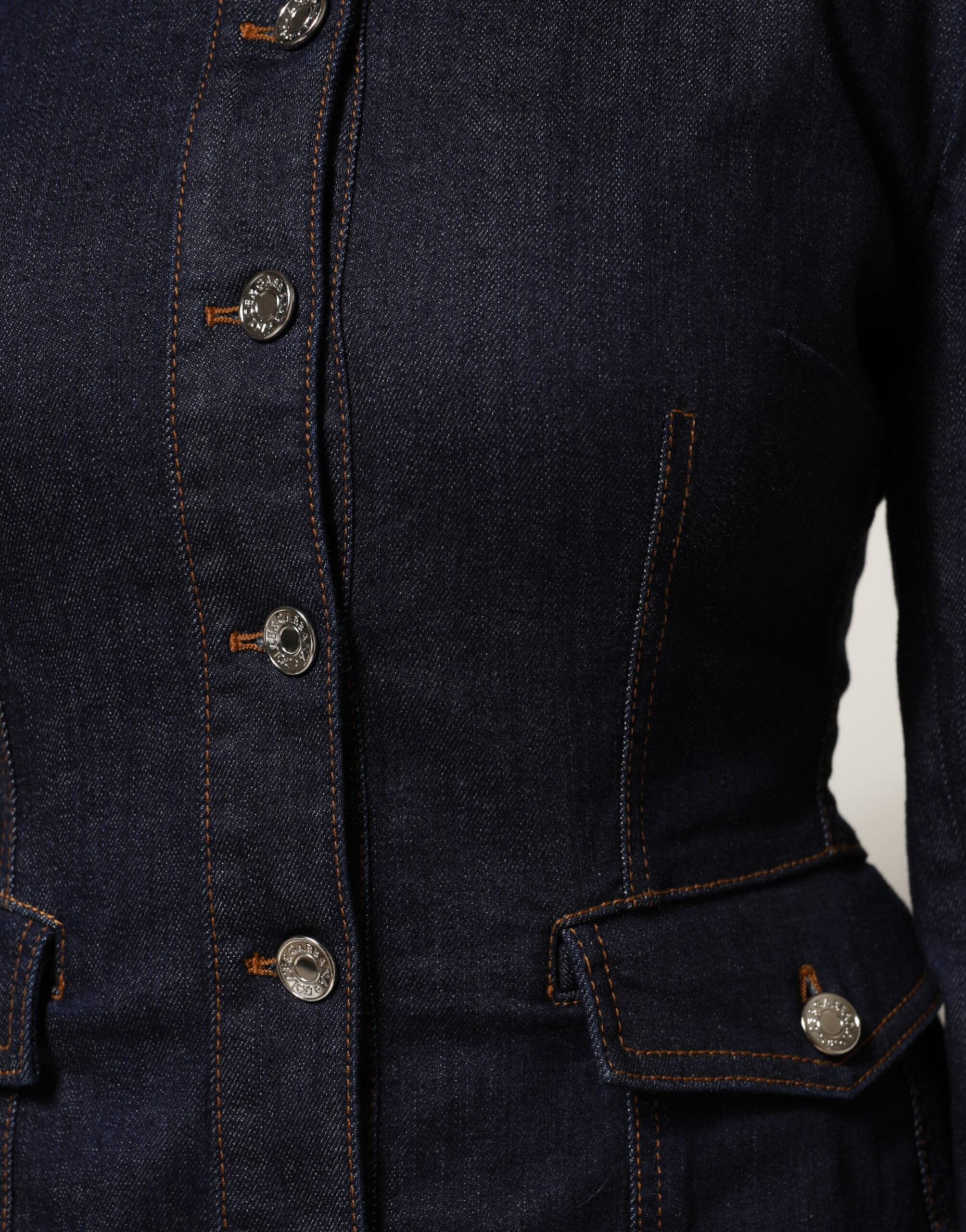 Veste en jean bleu foncé Dolce & Gabbana en coton avec col, vue de face sur un fond neutre.