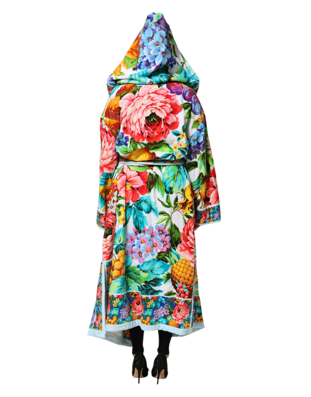 Peignoir en robe manteau Dolce & Gabbana à imprimé floral multicolore avec ceinture, style élégant et confortable.