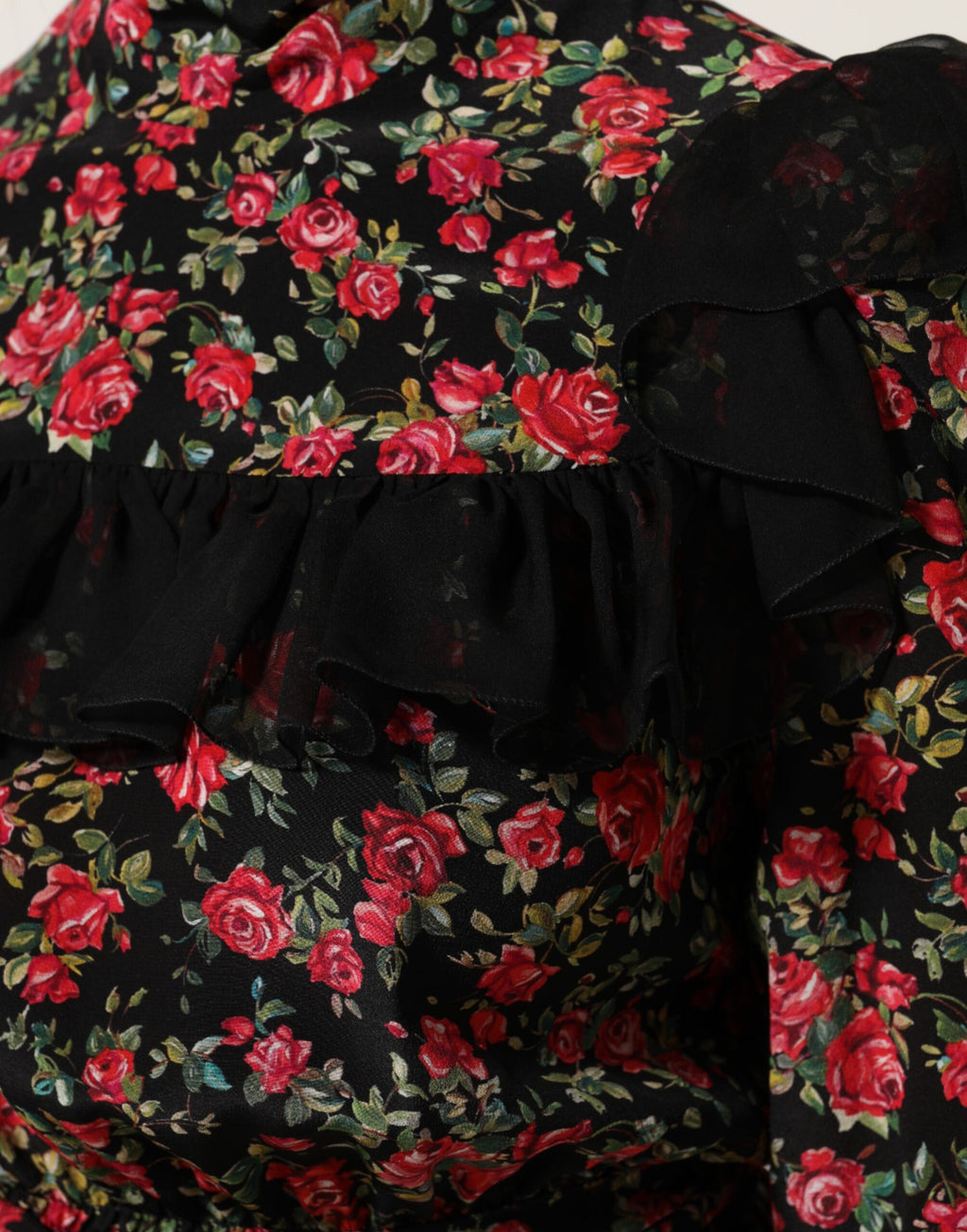 Chemise à manches longues Dolce & Gabbana à imprimé floral noir, élégante et sophistiquée.