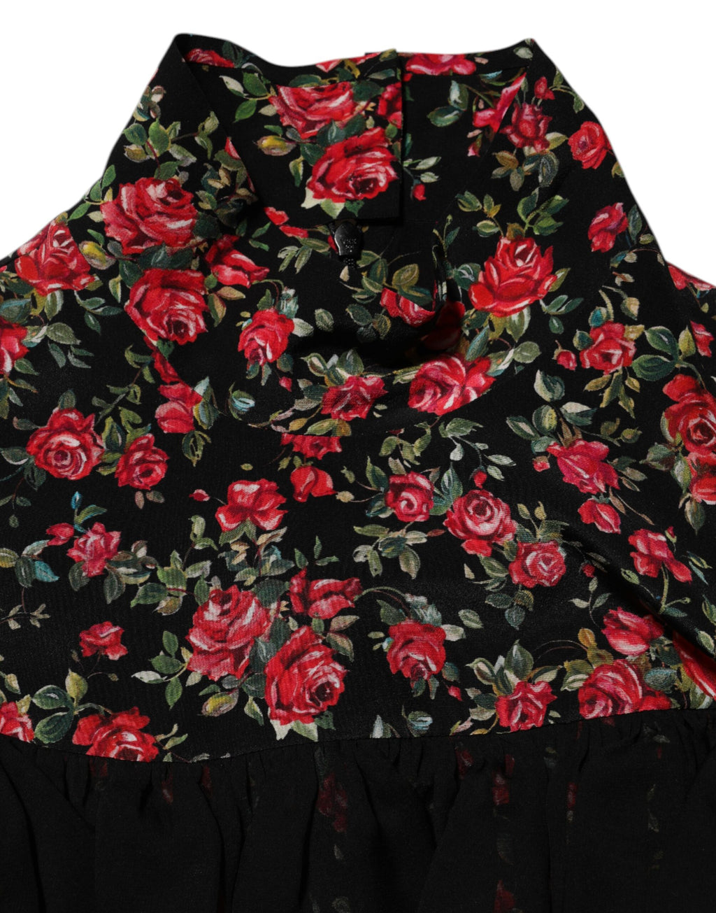 Blouse noire à manches longues avec imprimé floral Dolce & Gabbana, tissu léger et élégant.