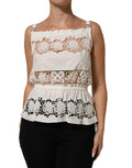 Débardeur en popeline blanche Dolce & Gabbana avec broderie ajourée et détails en dentelle, élégant et léger.