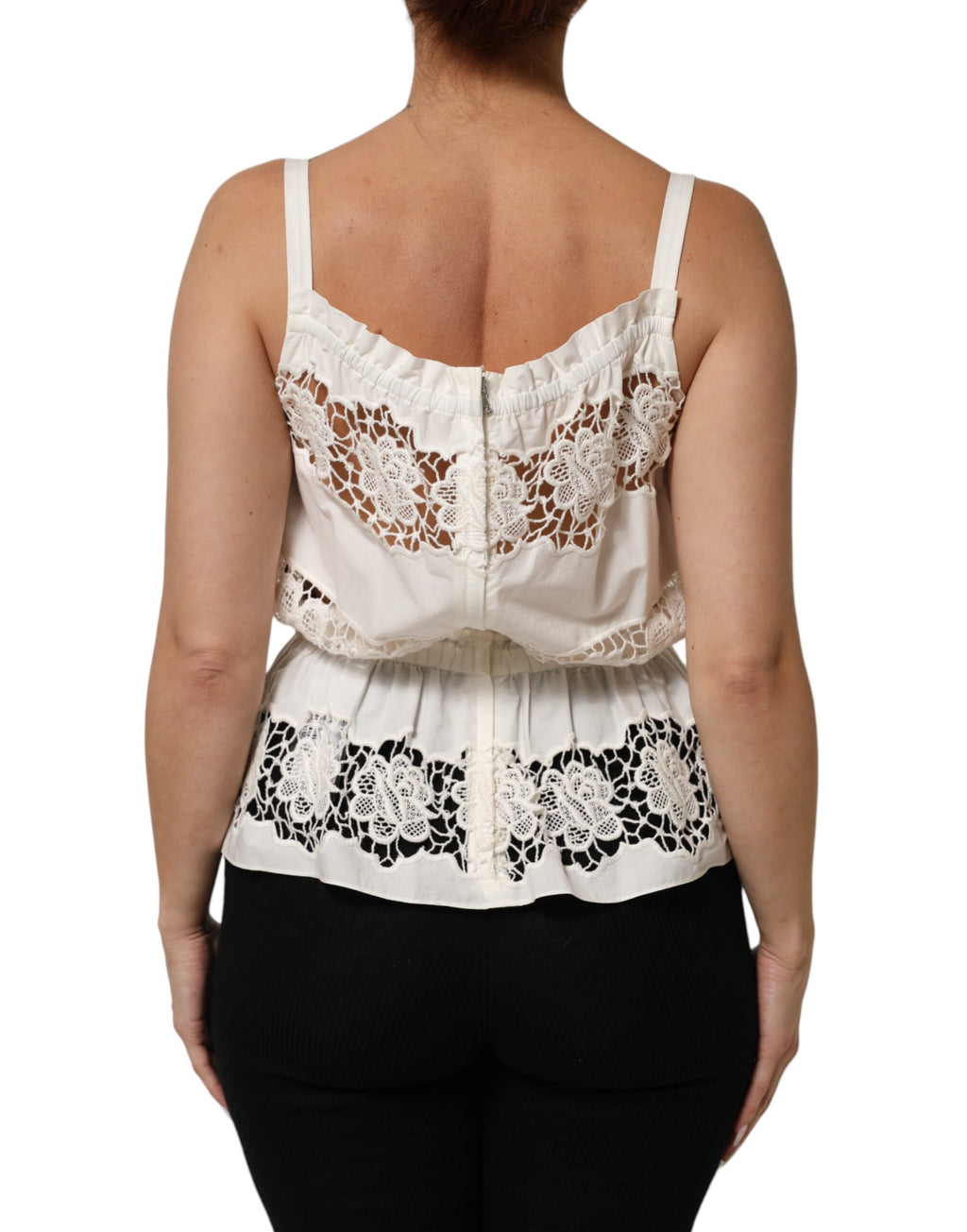 T-shirt sans manches en popeline blanche de Dolce & Gabbana avec broderie ajourée élégante.