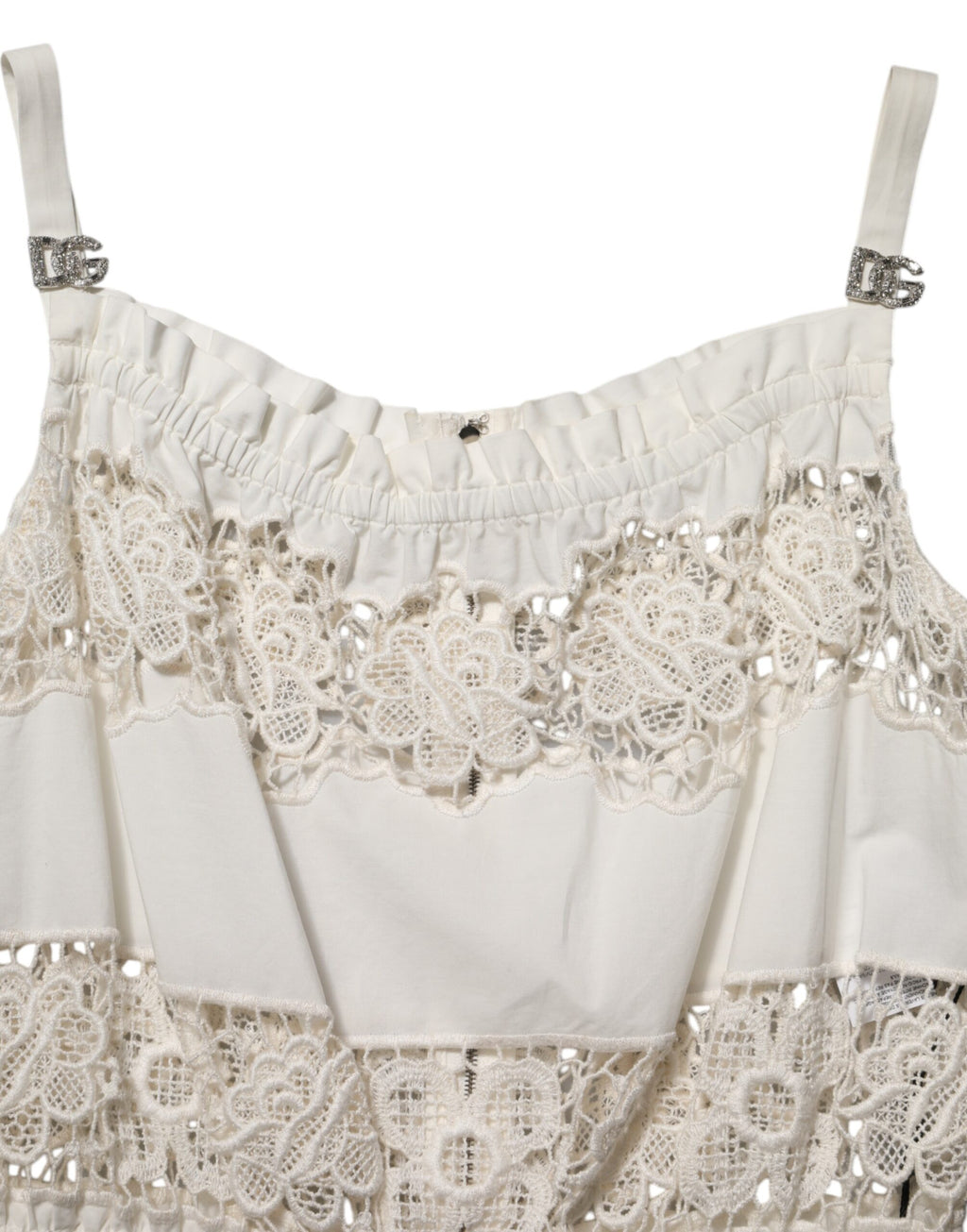 Débardeur en popeline blanche Dolce & Gabbana avec broderie ajourée et détails en dentelle élégante.