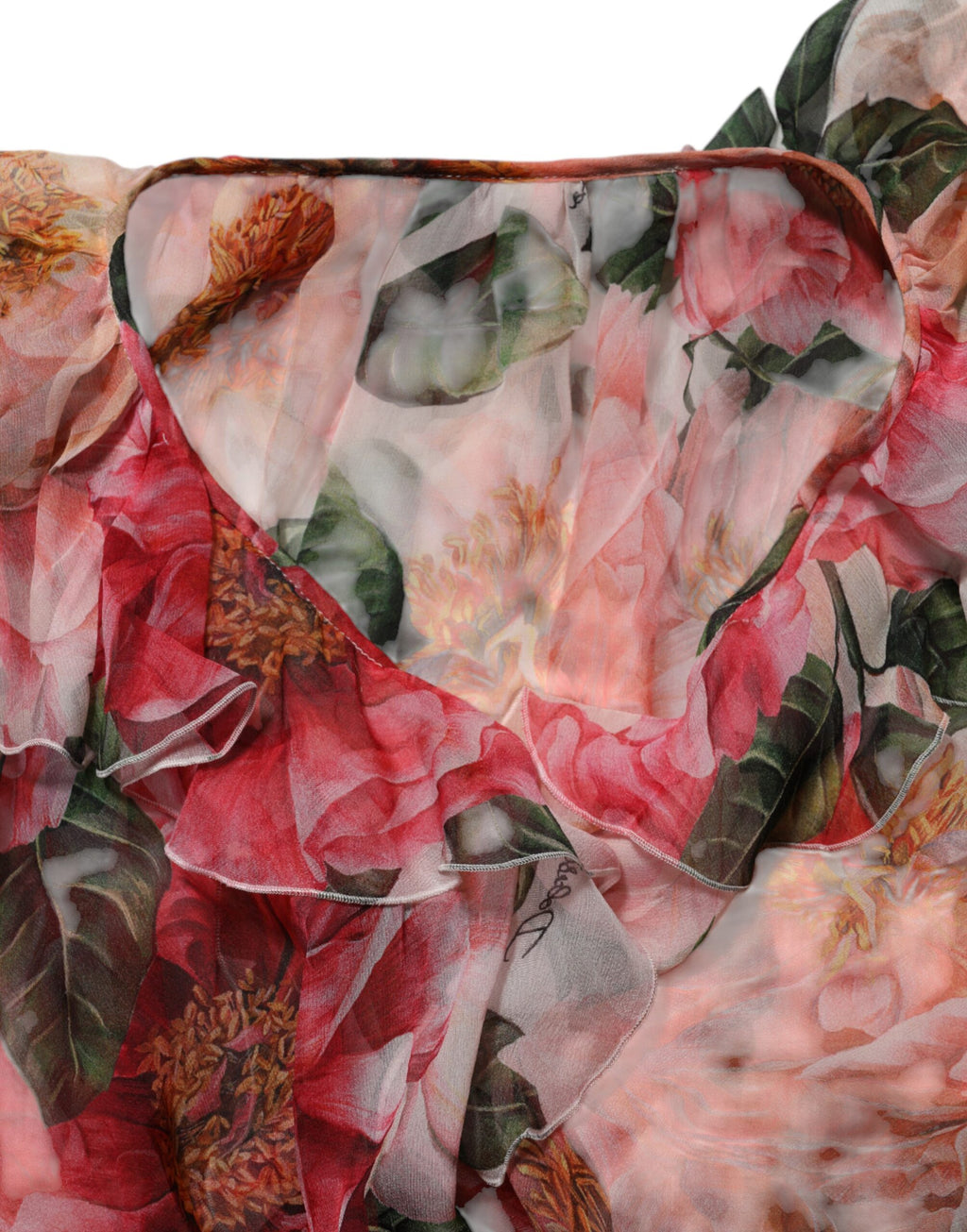 Dolce & Gabbana Seidenbluse mit V-Ausschnitt und Kamelien-Print in Pink