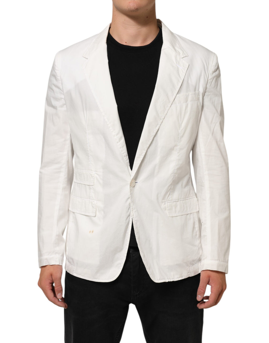 Veste blazer homme Dolce & Gabbana en coton blanc, à un bouton, élégante et classique.