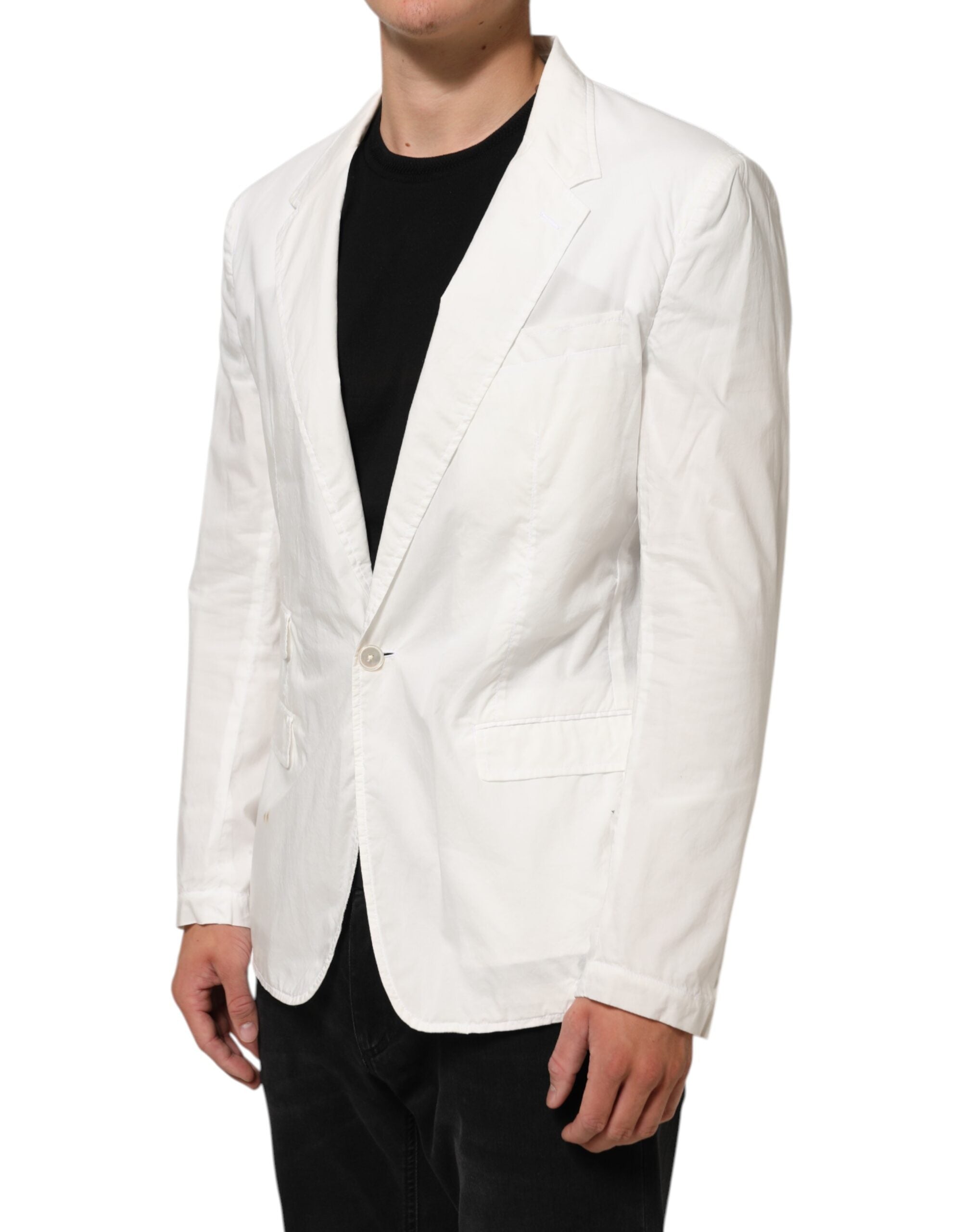 Costume pour homme Dolce & Gabbana blazer blanc en coton à un bouton, élégant et classique.