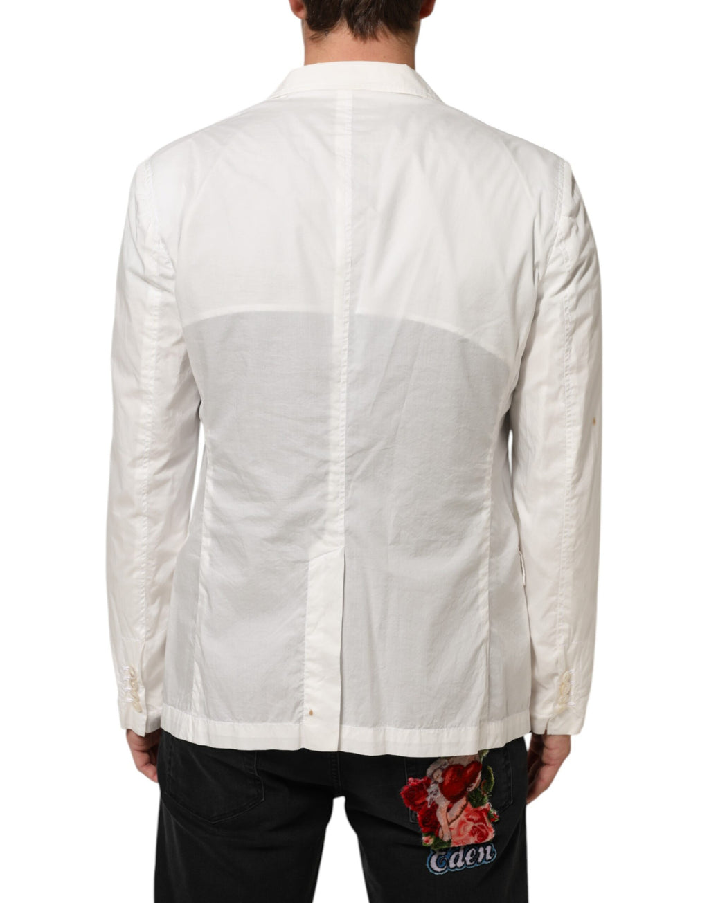 Blazer homme en coton blanc Dolce & Gabbana avec un bouton, costume élégant et classique.