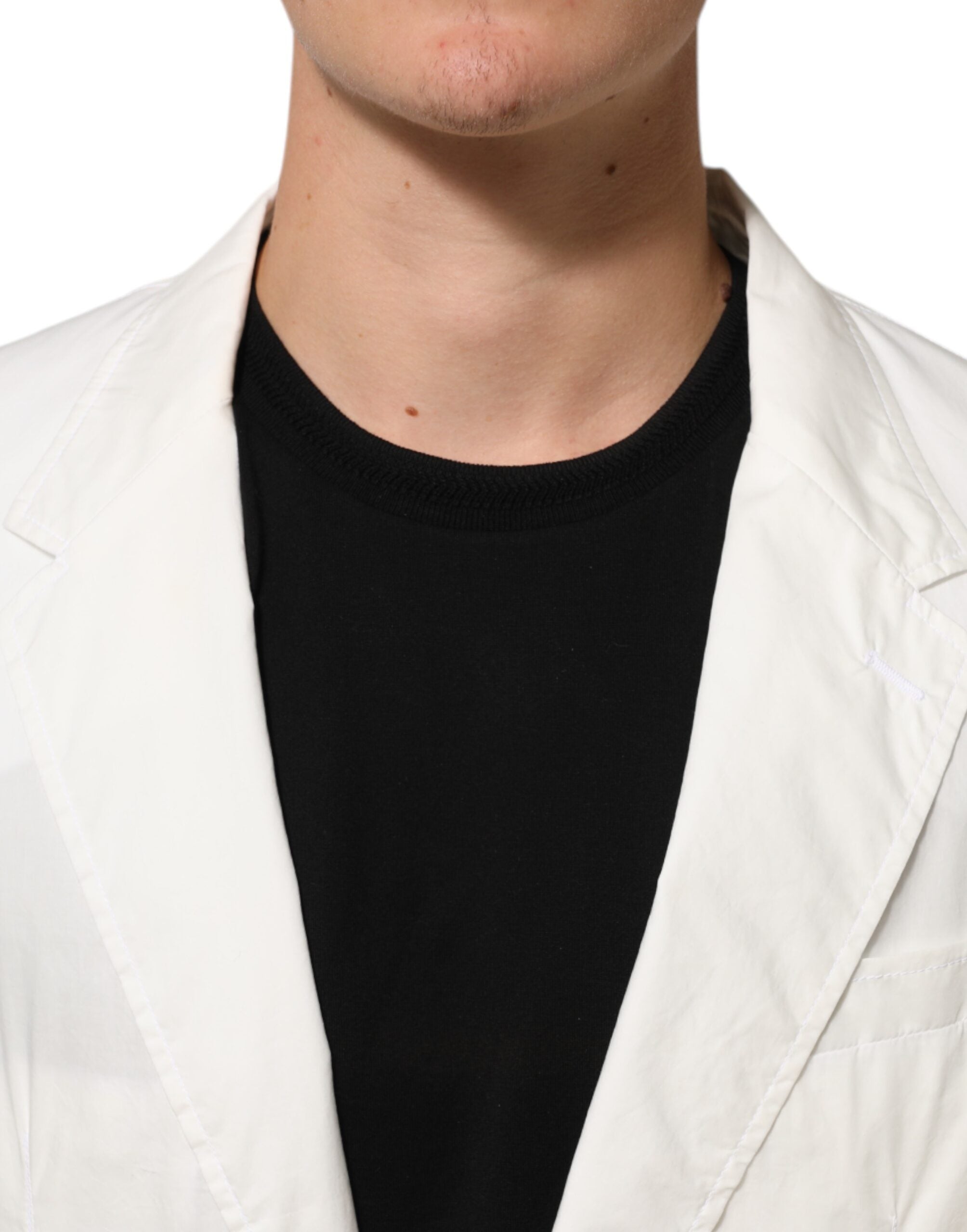 Veste blazer homme Dolce & Gabbana blanche en coton avec un bouton, élégante et classique.